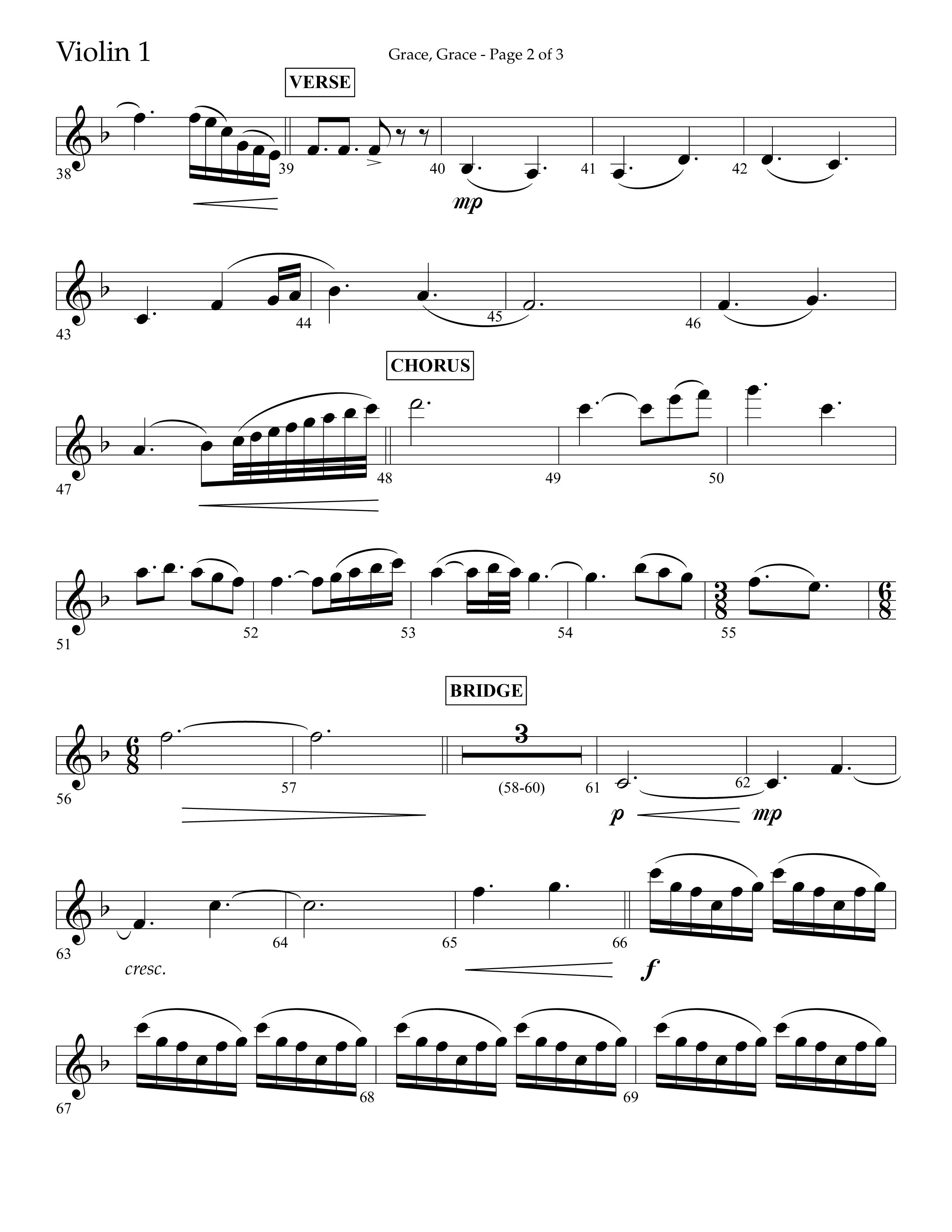 Grace Grace (Choral Anthem SATB) Violin 1 (Lifeway Choral / Arr. John Bolin / Arr. Don Koch / Arr. Eric Belvin / Orch. Daniel Semsen)
