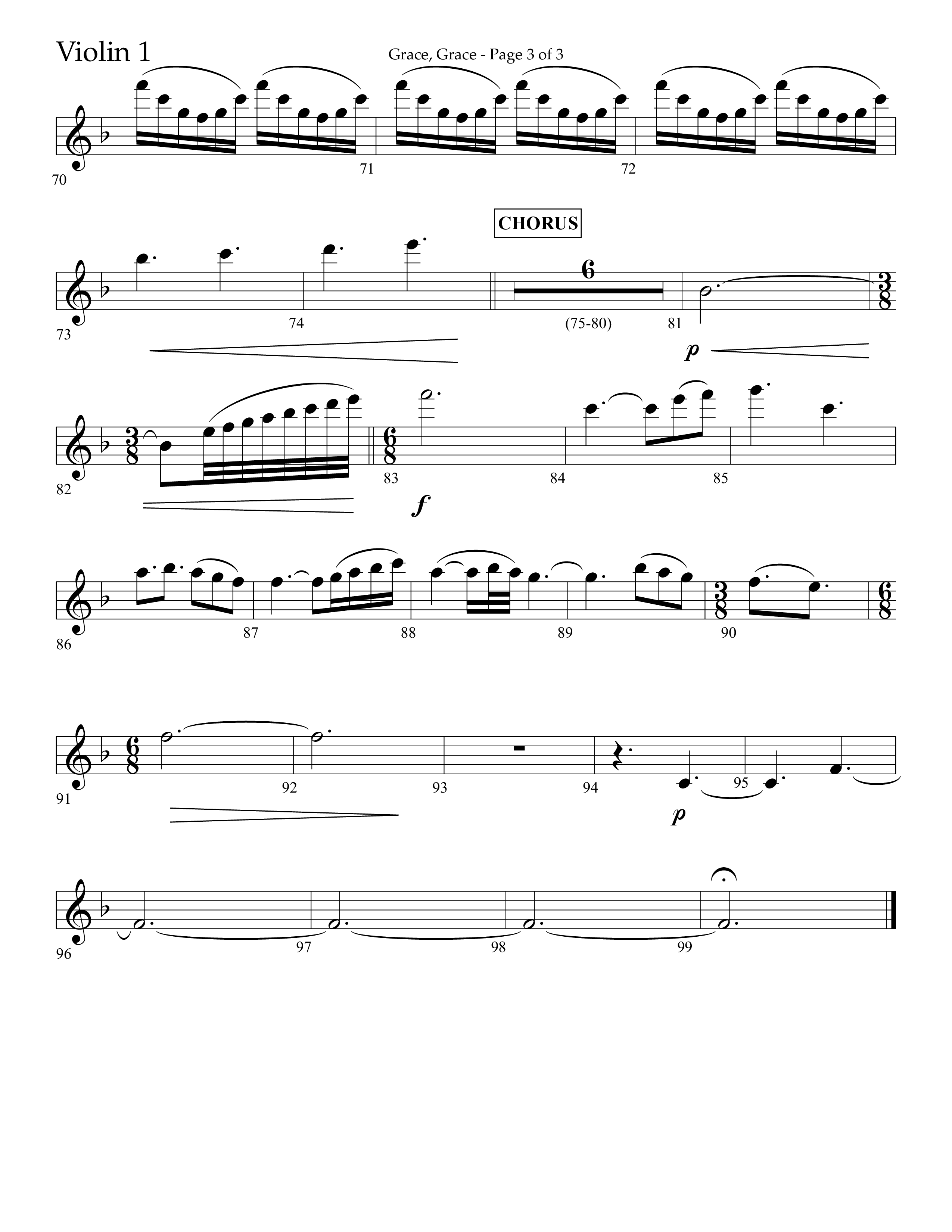 Grace Grace (Choral Anthem SATB) Violin 1 (Lifeway Choral / Arr. John Bolin / Arr. Don Koch / Arr. Eric Belvin / Orch. Daniel Semsen)