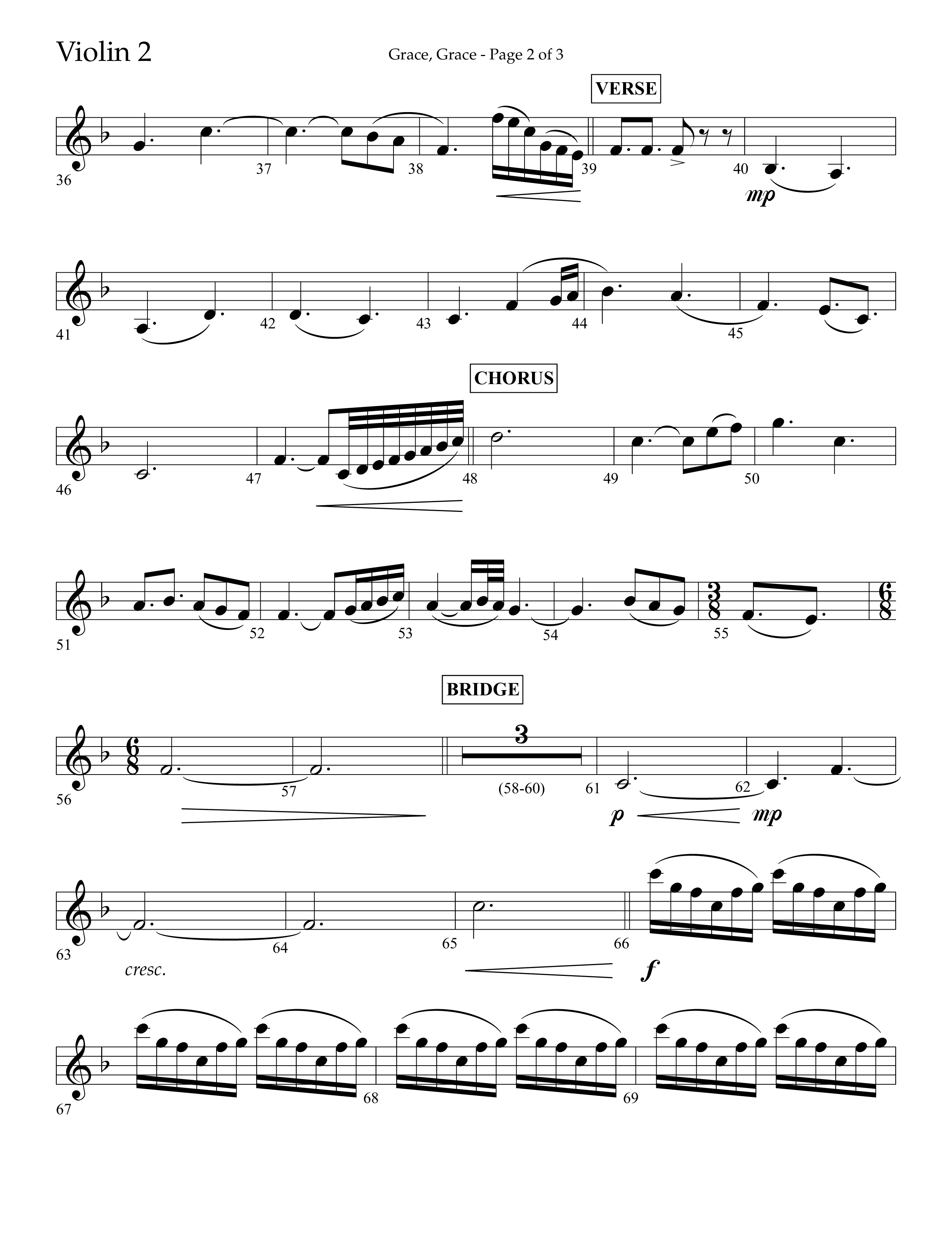Grace Grace (Choral Anthem SATB) Violin 2 (Lifeway Choral / Arr. John Bolin / Arr. Don Koch / Arr. Eric Belvin / Orch. Daniel Semsen)