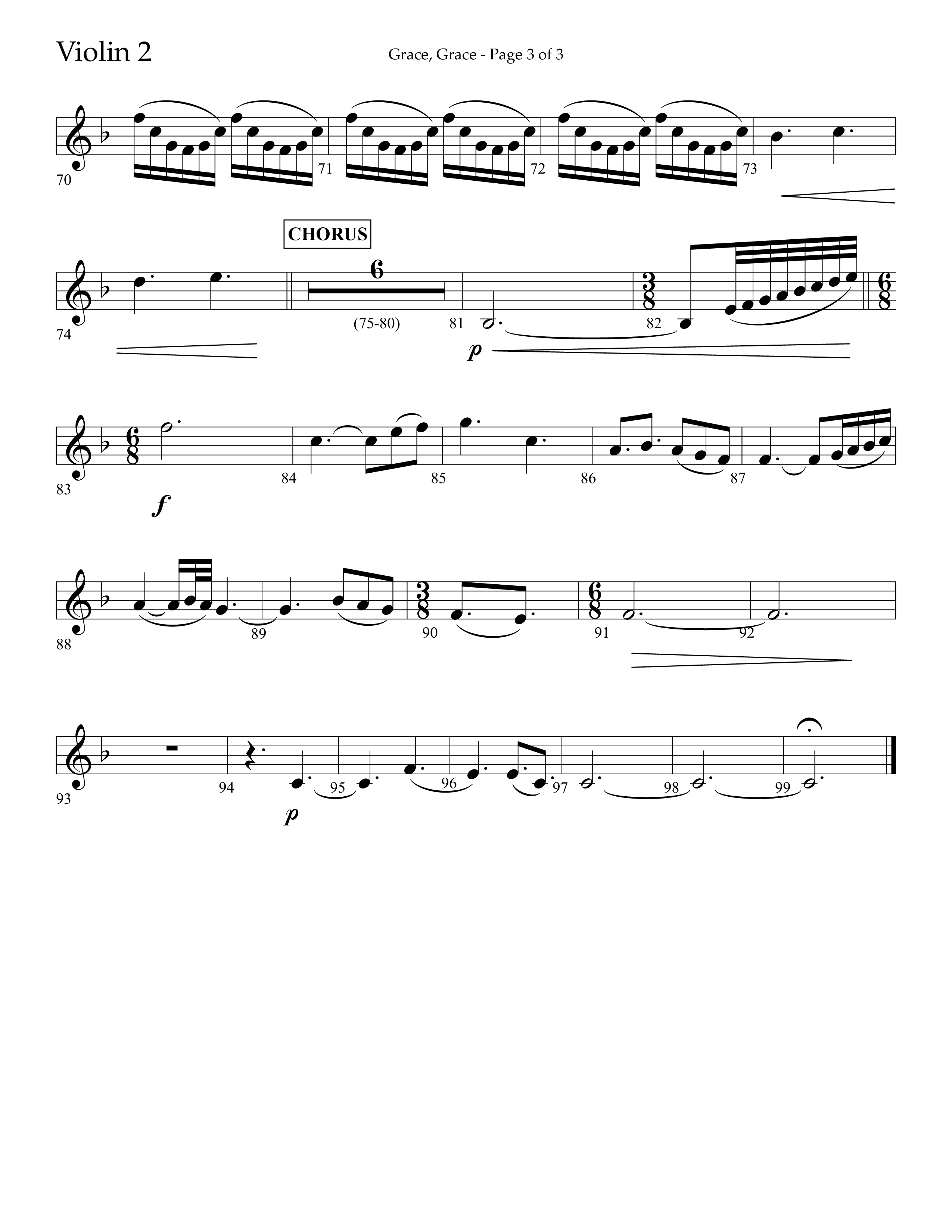 Grace Grace (Choral Anthem SATB) Violin 2 (Lifeway Choral / Arr. John Bolin / Arr. Don Koch / Arr. Eric Belvin / Orch. Daniel Semsen)