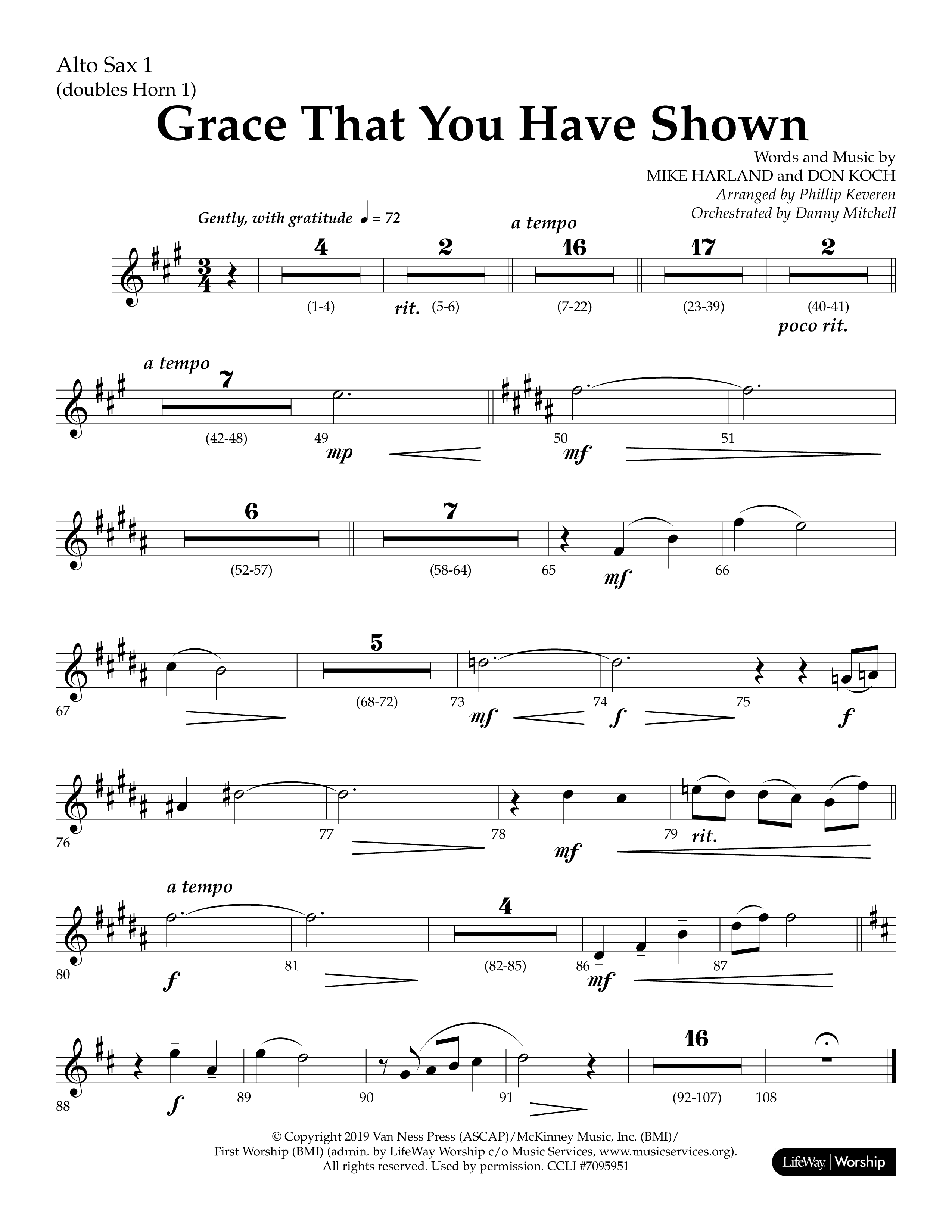 Grace That You Have Shown (Choral Anthem SATB) Alto Sax 1/2 (Lifeway Choral / Arr. Phillip Keveren / Orch. Danny Mitchell)