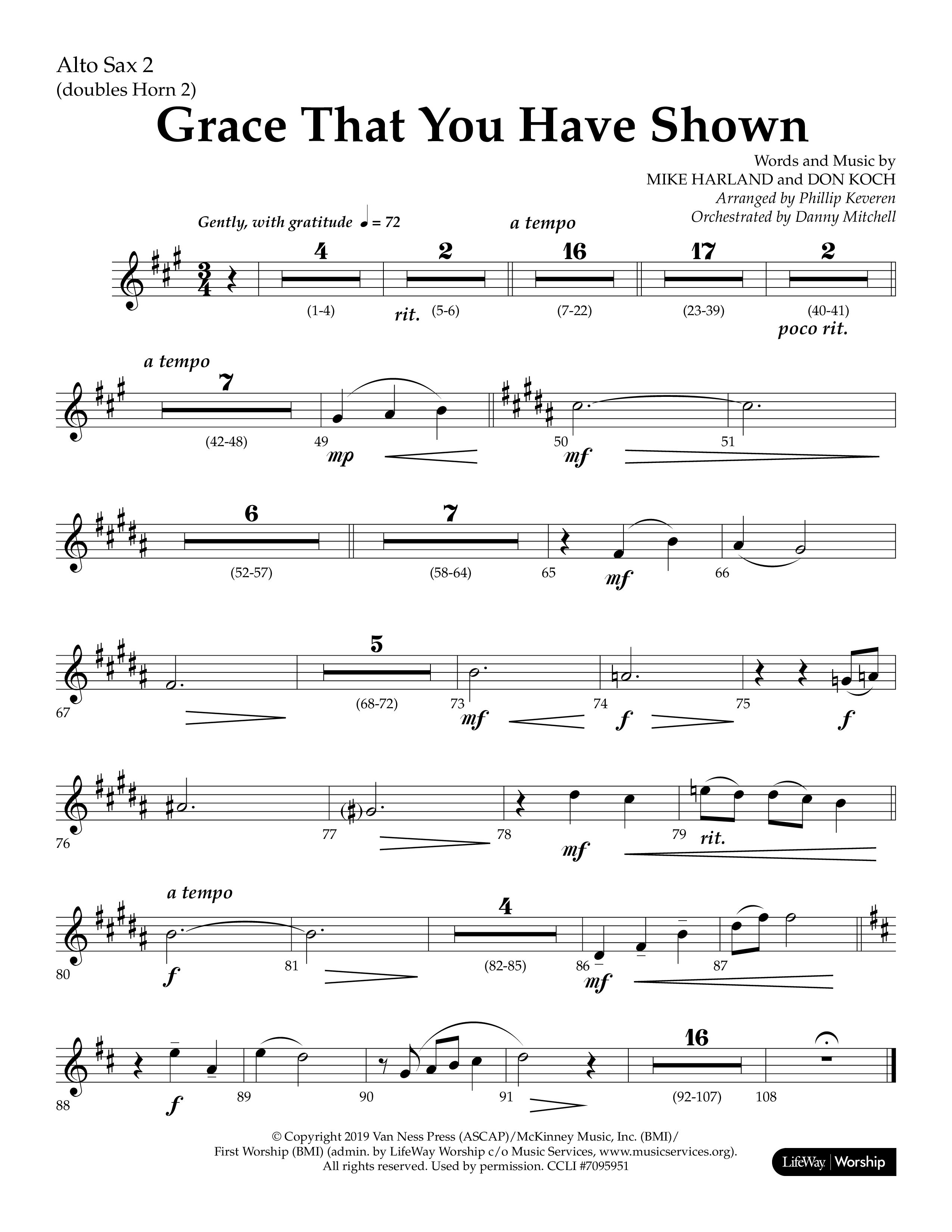 Grace That You Have Shown (Choral Anthem SATB) Alto Sax 1/2 (Lifeway Choral / Arr. Phillip Keveren / Orch. Danny Mitchell)