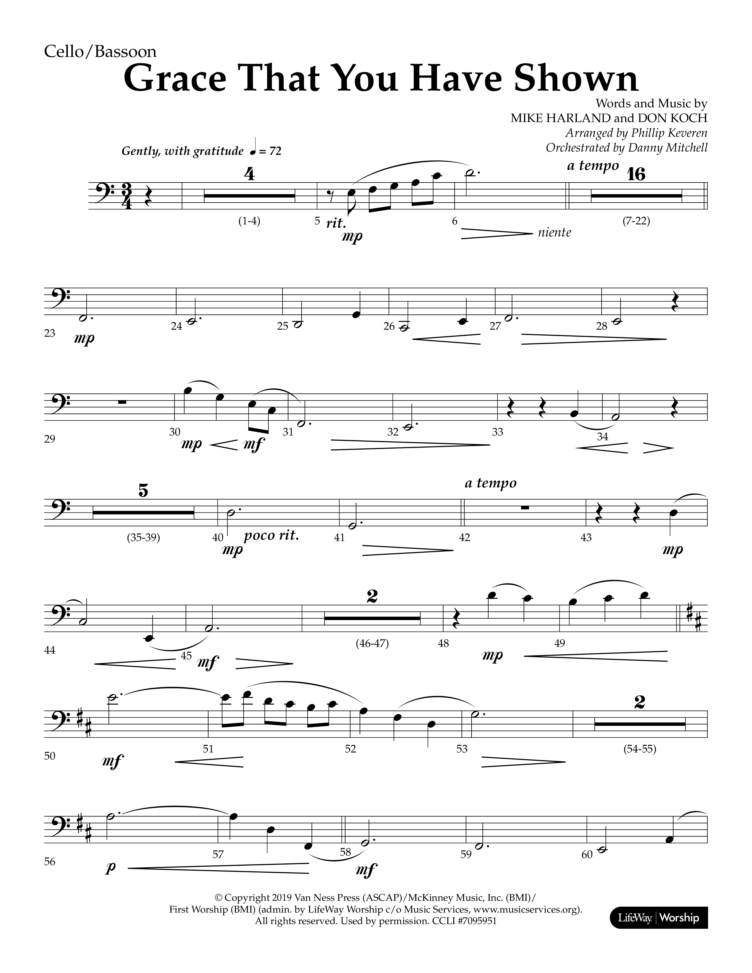 Grace That You Have Shown (Choral Anthem SATB) Cello (Lifeway Choral / Arr. Phillip Keveren / Orch. Danny Mitchell)