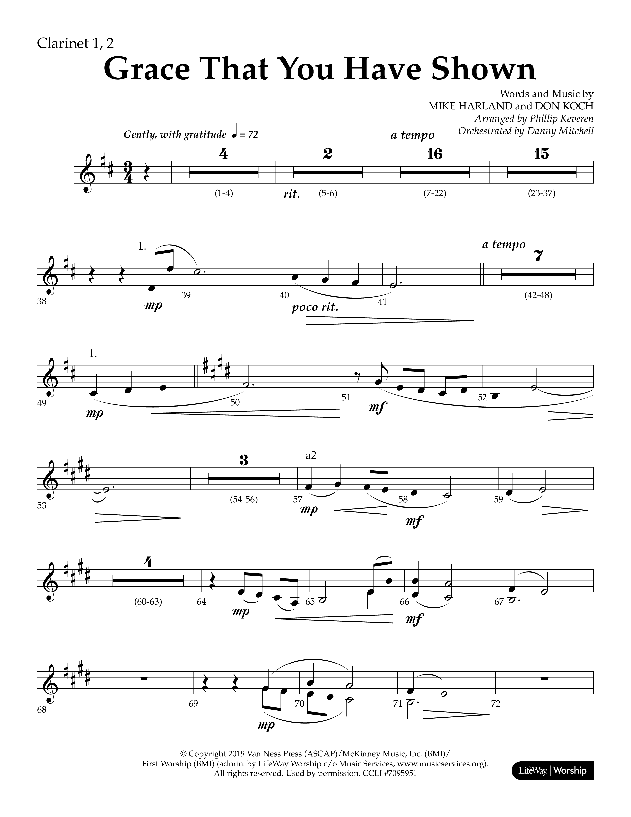 Grace That You Have Shown (Choral Anthem SATB) Clarinet 1/2 (Lifeway Choral / Arr. Phillip Keveren / Orch. Danny Mitchell)