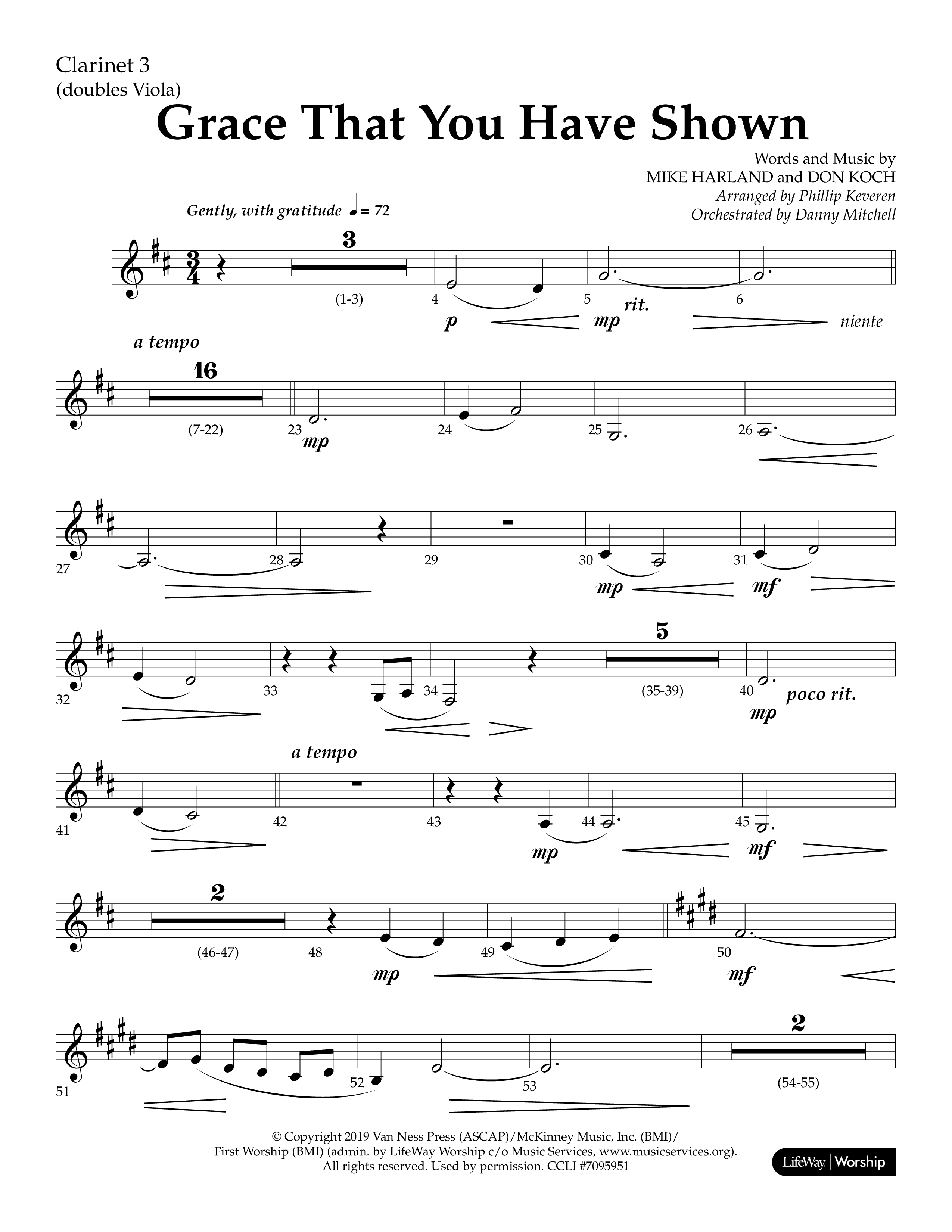 Grace That You Have Shown (Choral Anthem SATB) Clarinet 3 (Lifeway Choral / Arr. Phillip Keveren / Orch. Danny Mitchell)