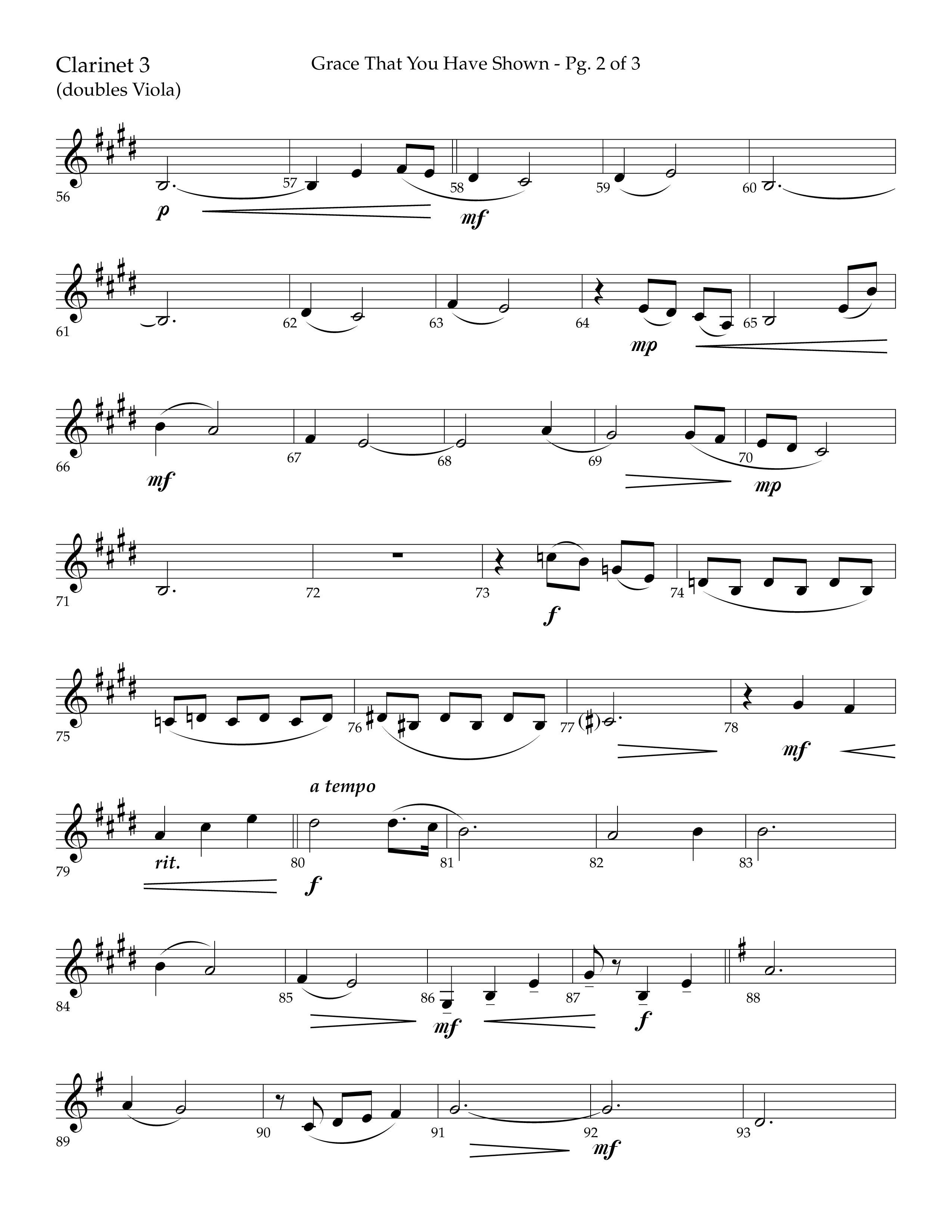 Grace That You Have Shown (Choral Anthem SATB) Clarinet 3 (Lifeway Choral / Arr. Phillip Keveren / Orch. Danny Mitchell)