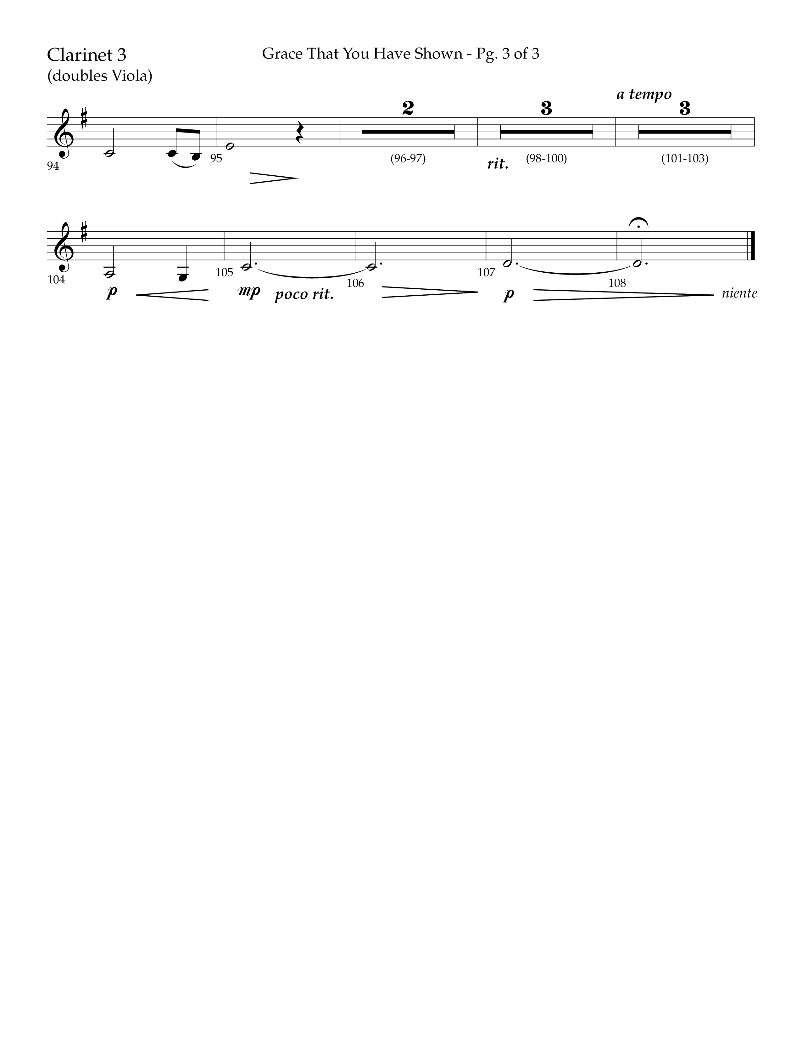 Grace That You Have Shown (Choral Anthem SATB) Clarinet 3 (Lifeway Choral / Arr. Phillip Keveren / Orch. Danny Mitchell)