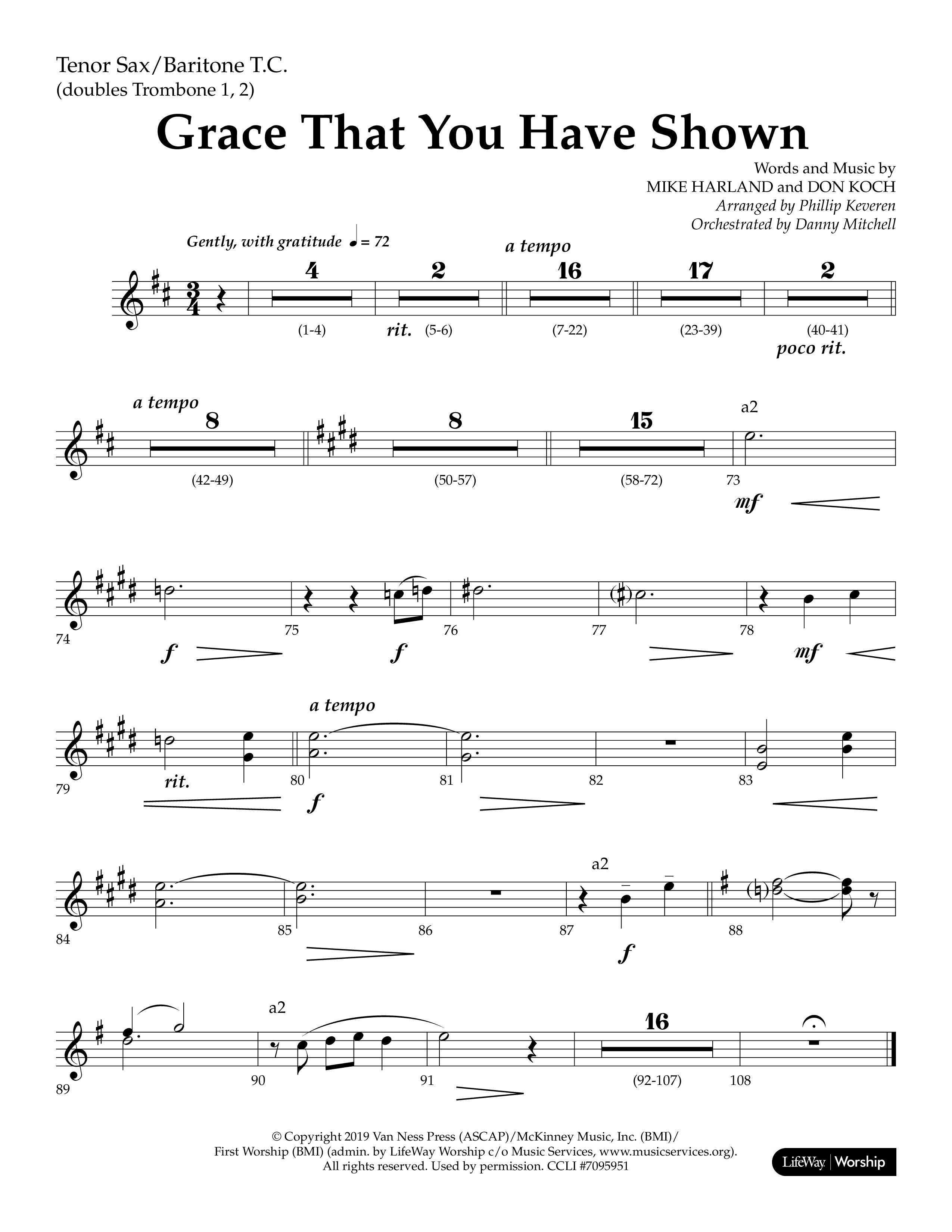 Grace That You Have Shown (Choral Anthem SATB) Tenor Sax/Baritone T.C. (Lifeway Choral / Arr. Phillip Keveren / Orch. Danny Mitchell)