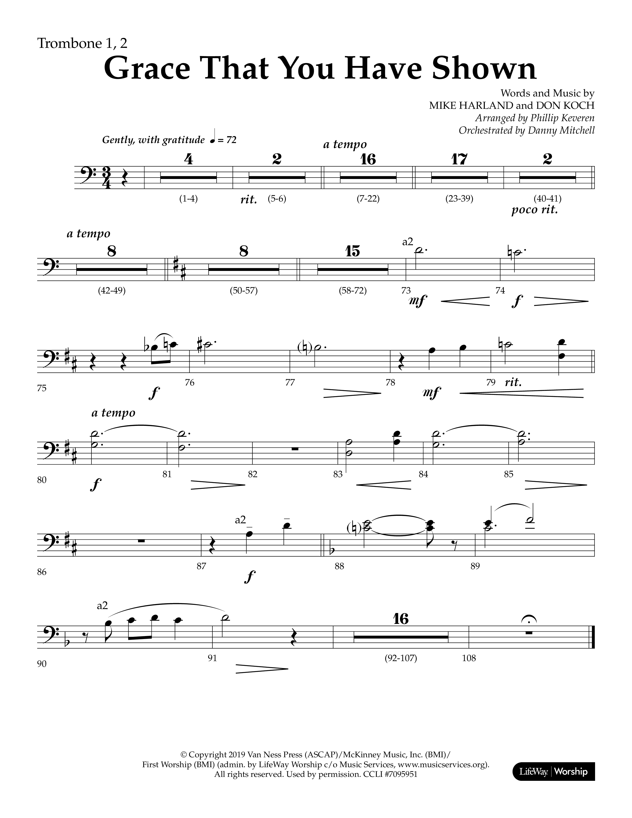 Grace That You Have Shown (Choral Anthem SATB) Trombone 1/2 (Lifeway Choral / Arr. Phillip Keveren / Orch. Danny Mitchell)