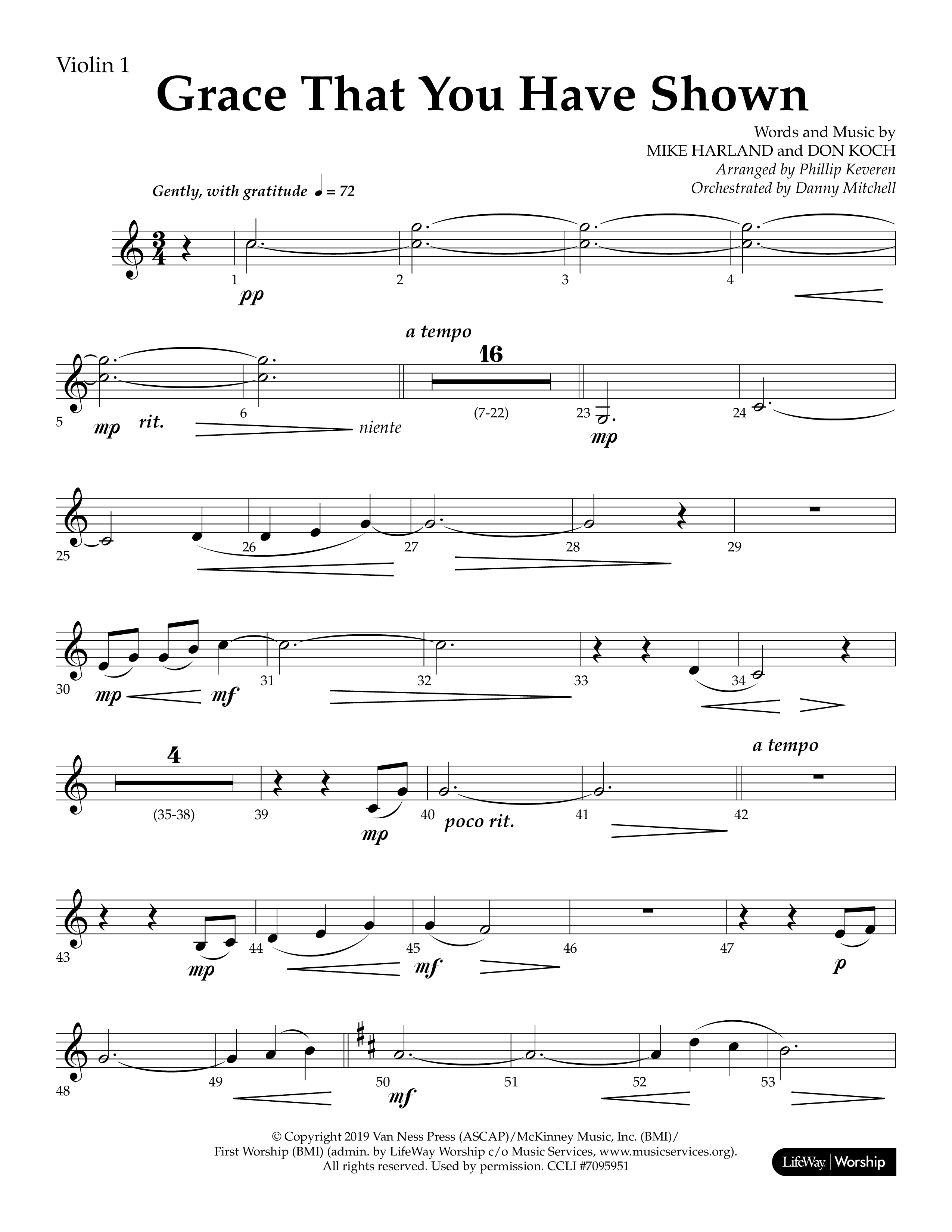 Grace That You Have Shown (Choral Anthem SATB) Violin 1 (Lifeway Choral / Arr. Phillip Keveren / Orch. Danny Mitchell)