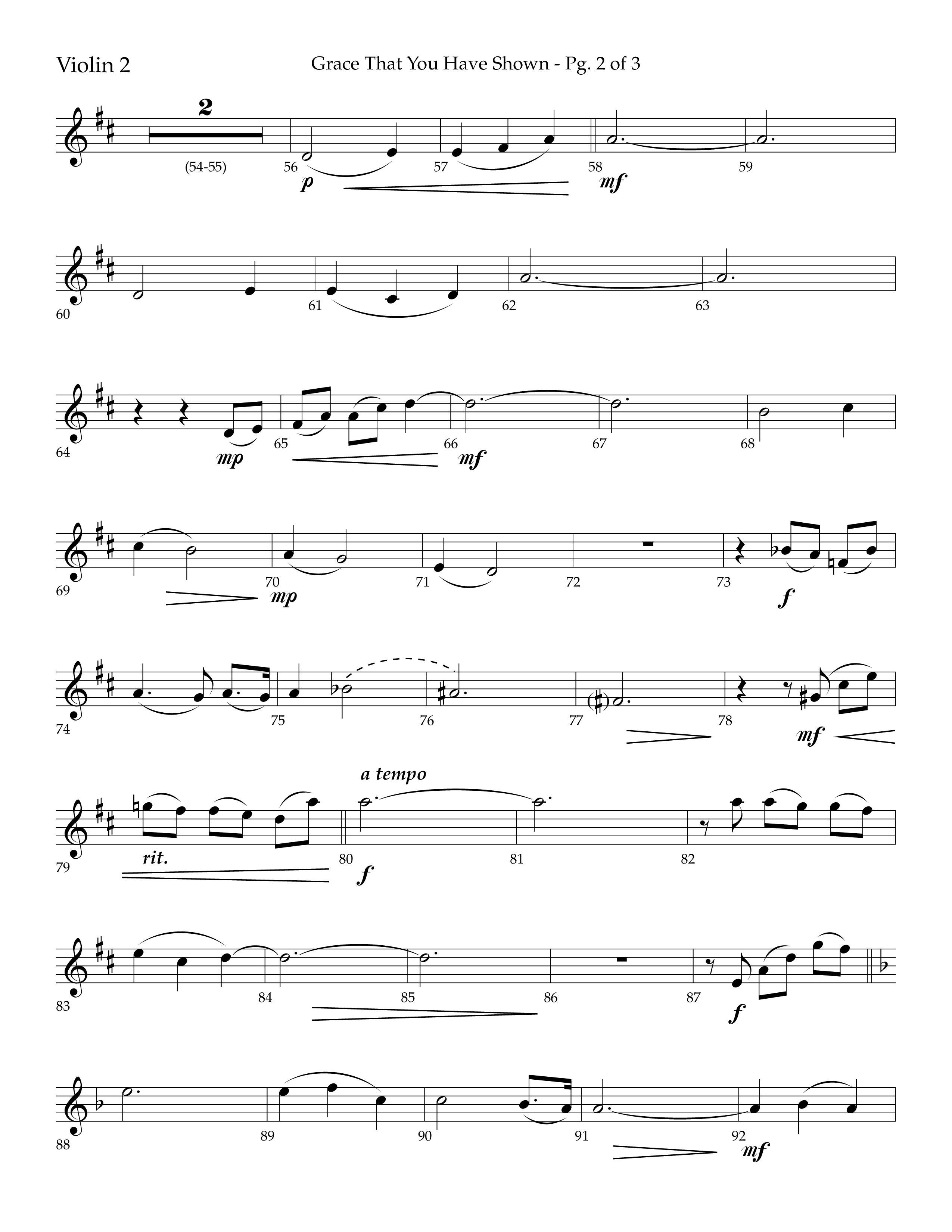 Grace That You Have Shown (Choral Anthem SATB) Violin 2 (Lifeway Choral / Arr. Phillip Keveren / Orch. Danny Mitchell)