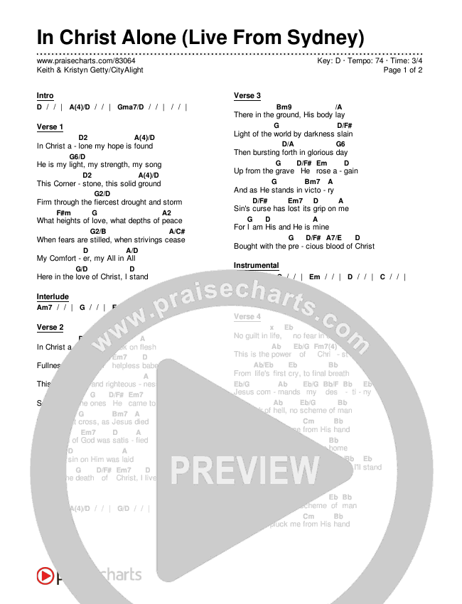 In Christ Alone (Live From Sydney) Chords & Lyrics (Keith & Kristyn Getty / CityAlight)