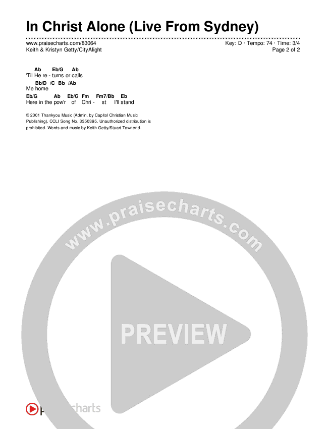 In Christ Alone (Live From Sydney) Chords & Lyrics (Keith & Kristyn Getty / CityAlight)