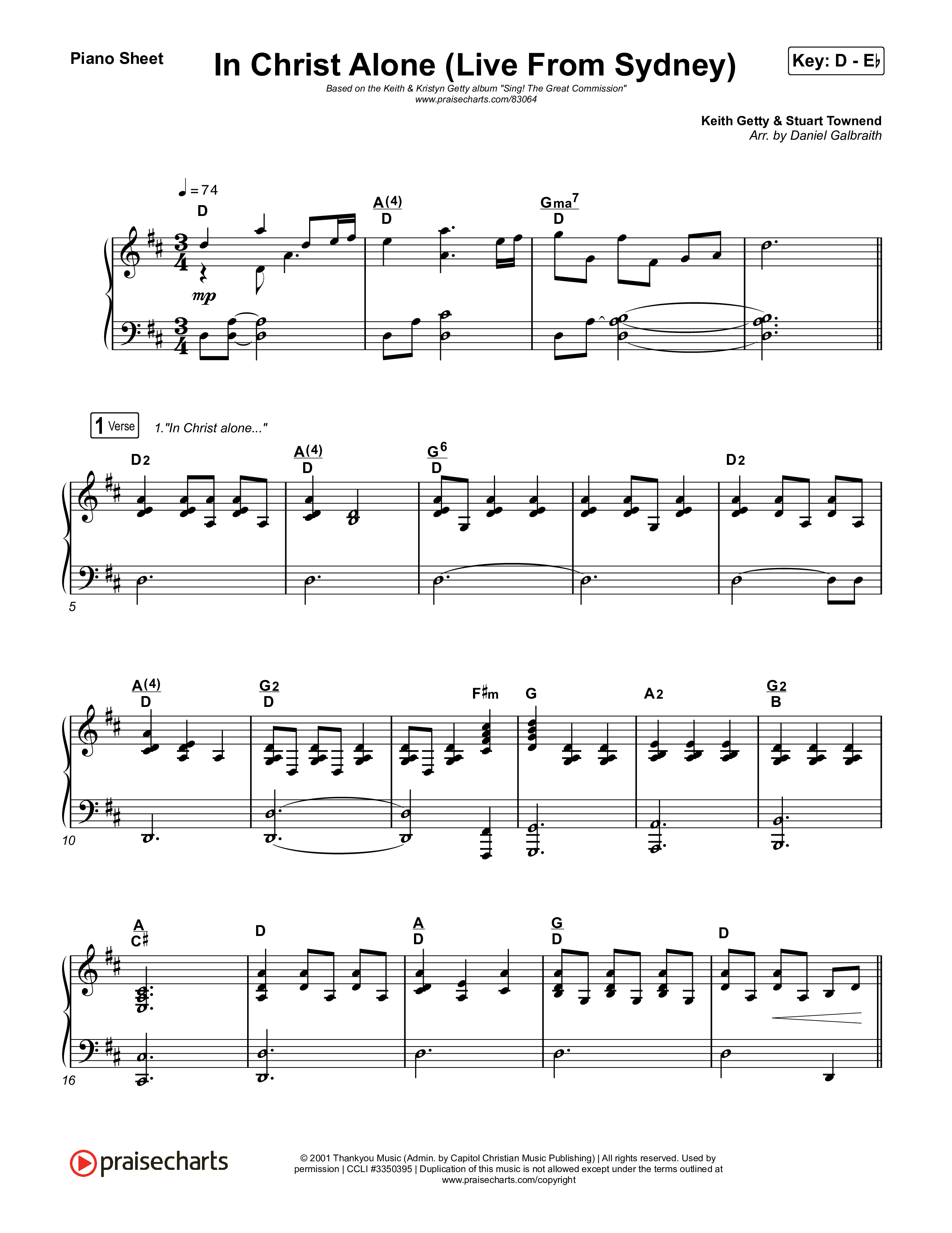 In Christ Alone (Live From Sydney) Piano Sheet (Keith & Kristyn Getty / CityAlight)