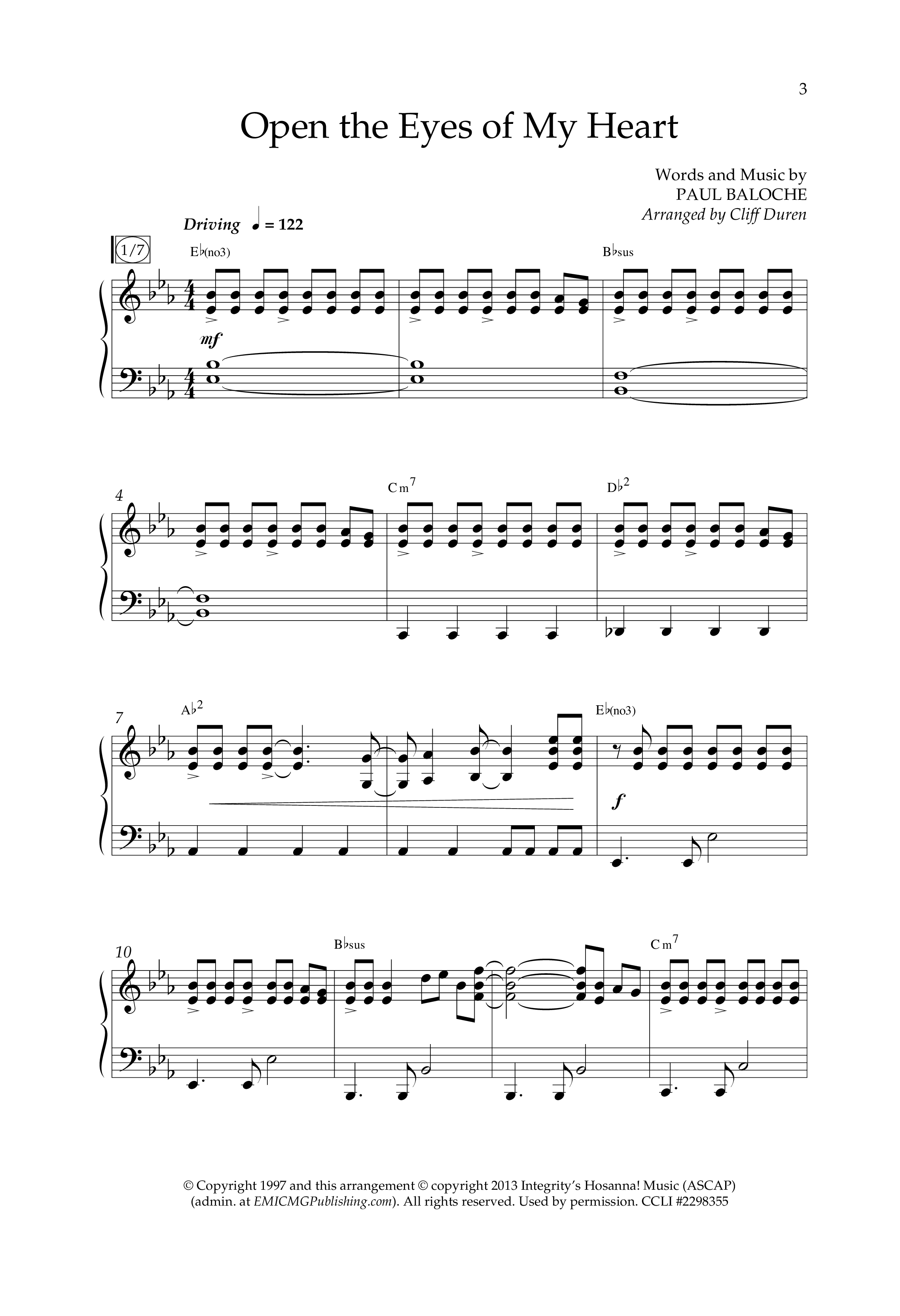 Open The Eyes Of My Heart (Choral Anthem SATB) Anthem (SATB/Piano) (Lifeway Choral / Arr. Cliff Duren)