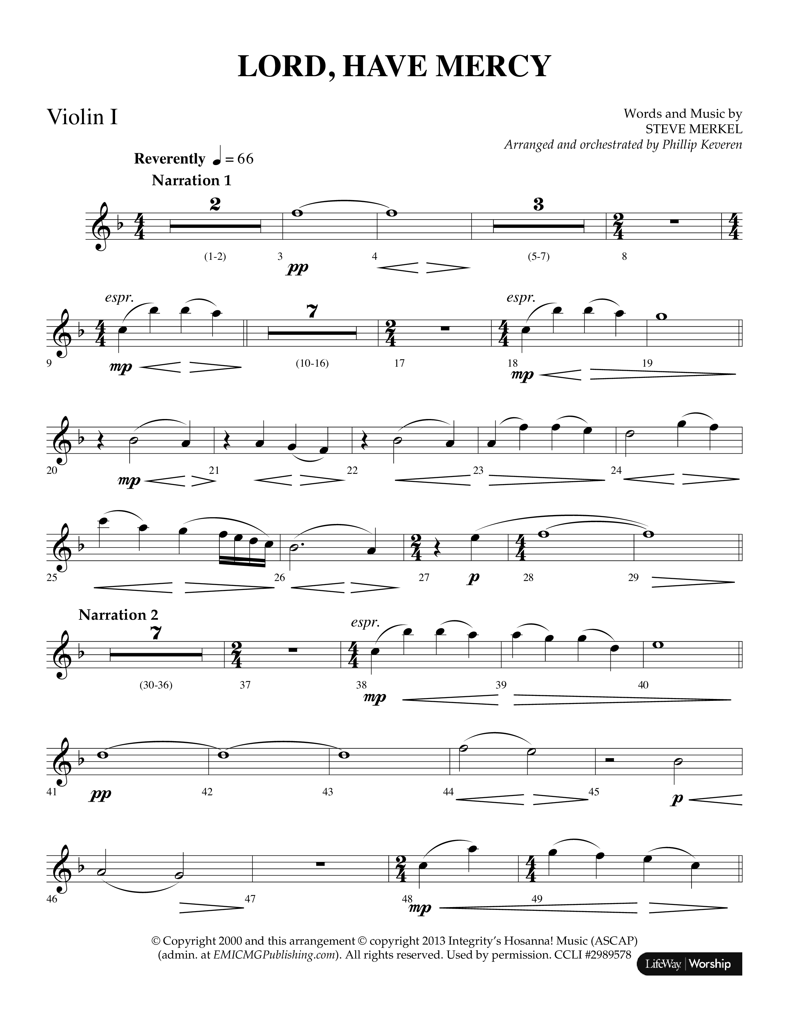 Lord Have Mercy (Choral Anthem SATB) Violin 1 (Lifeway Choral / Arr. Phillip Keveren)