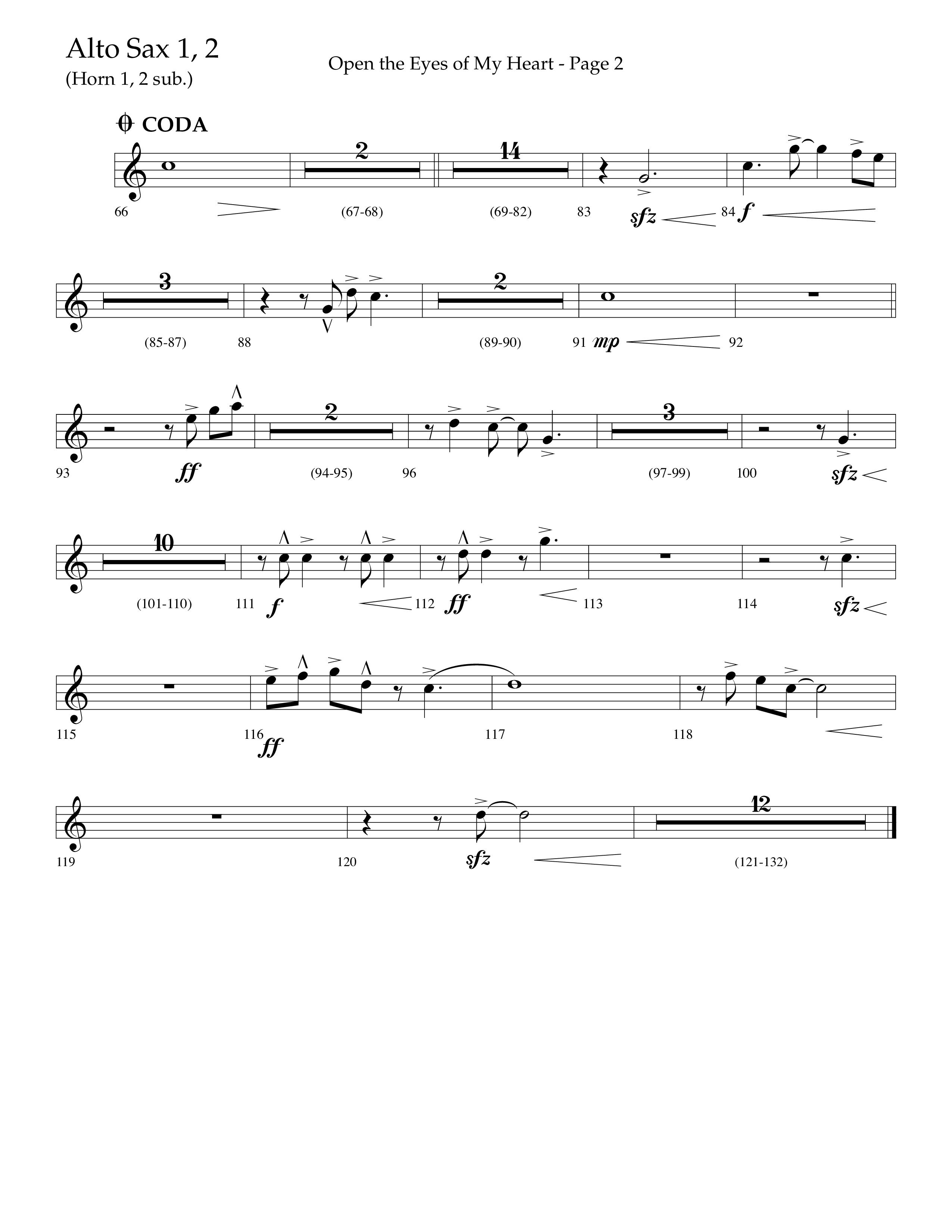 Open The Eyes Of My Heart (Choral Anthem SATB) Alto Sax 1/2 (Lifeway Choral / Arr. Cliff Duren)