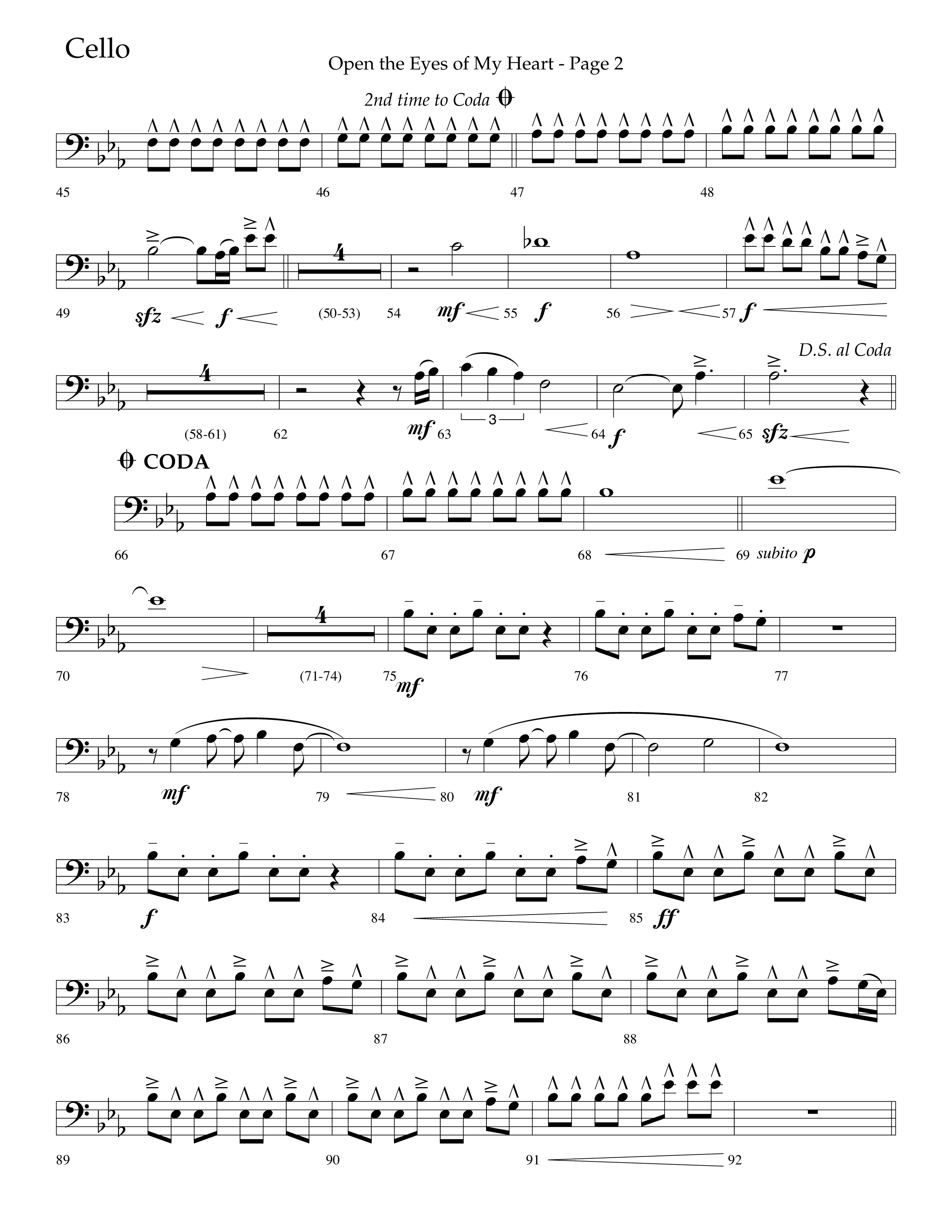 Open The Eyes Of My Heart (Choral Anthem SATB) Cello (Lifeway Choral / Arr. Cliff Duren)