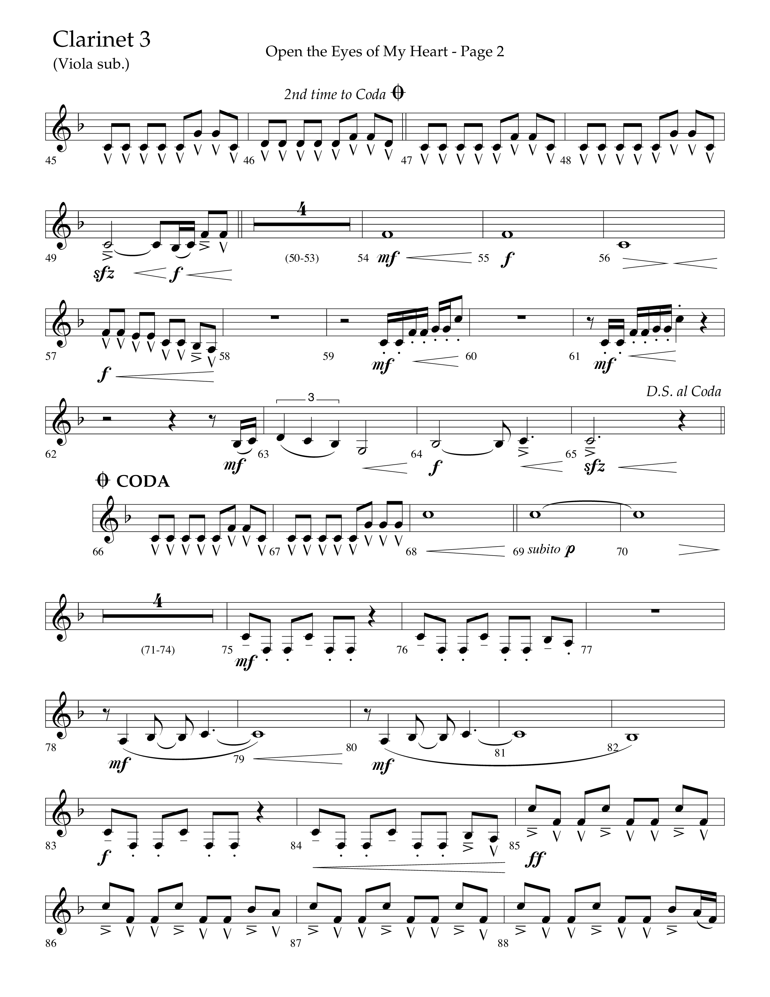 Open The Eyes Of My Heart (Choral Anthem SATB) Clarinet 3 (Lifeway Choral / Arr. Cliff Duren)