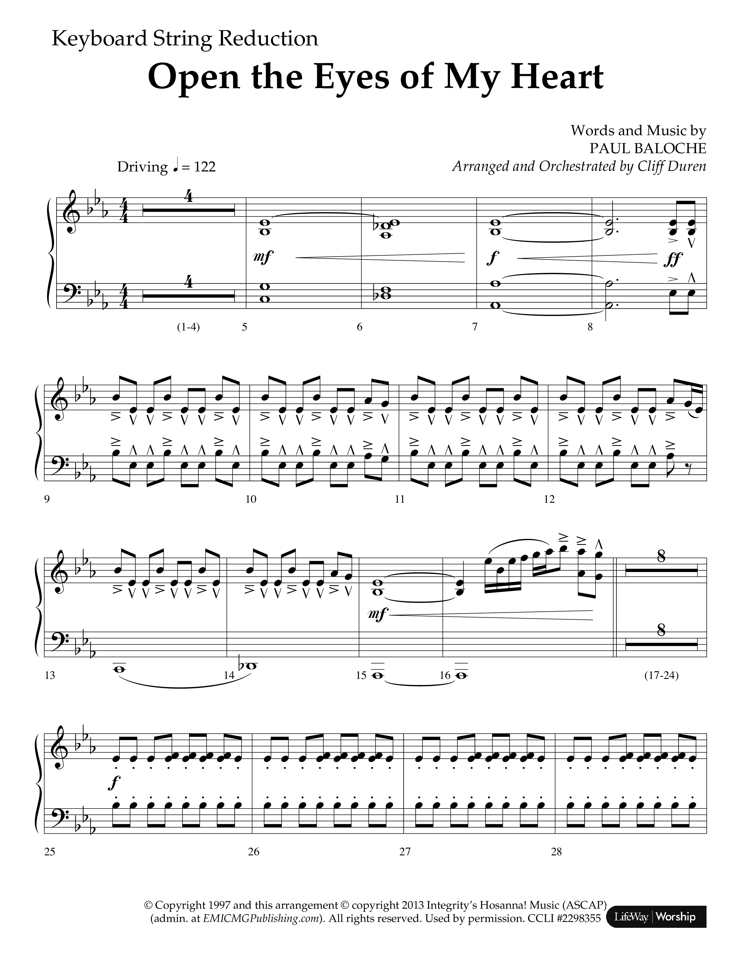 Open The Eyes Of My Heart (Choral Anthem SATB) String Reduction (Lifeway Choral / Arr. Cliff Duren)