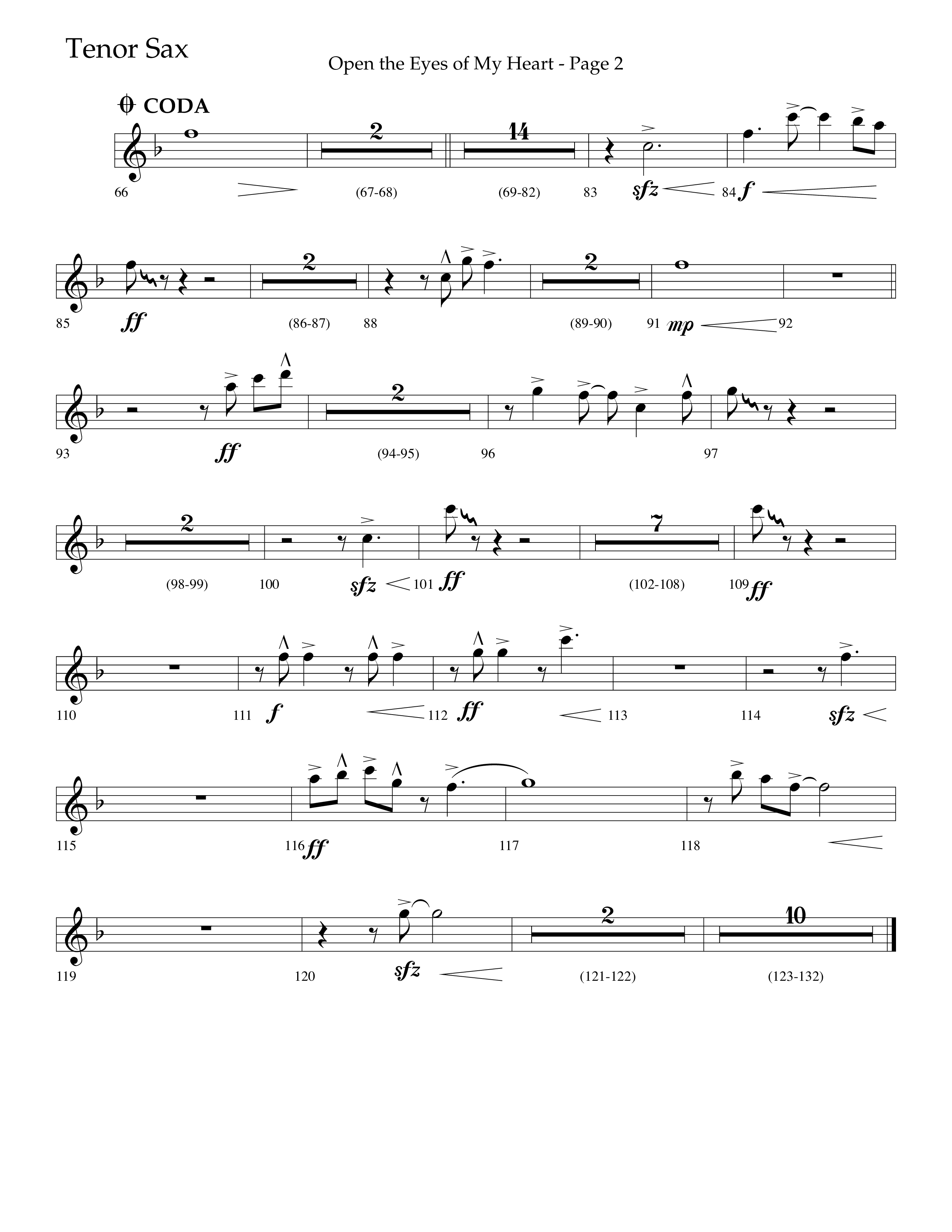 Open The Eyes Of My Heart (Choral Anthem SATB) Tenor Sax 1 (Lifeway Choral / Arr. Cliff Duren)