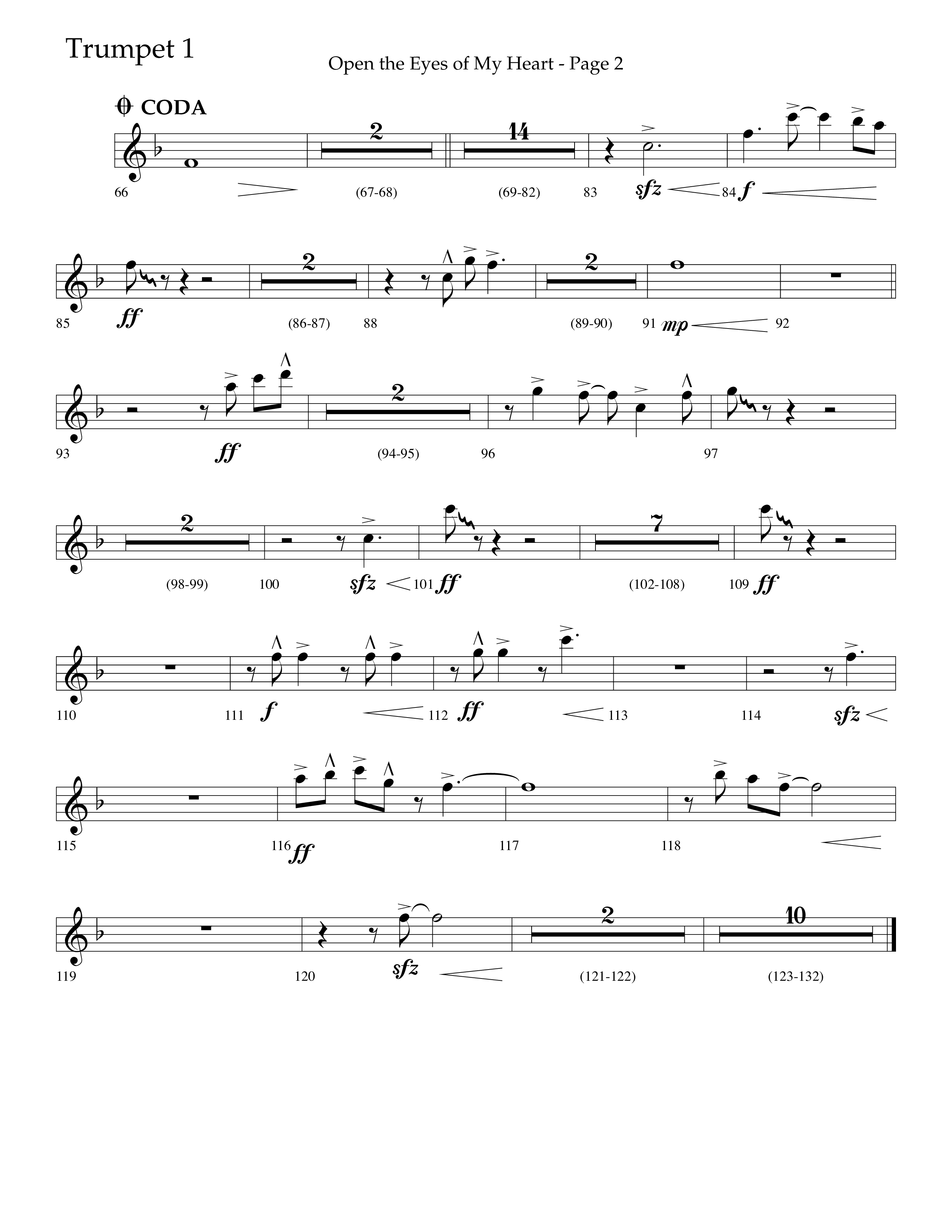 Open The Eyes Of My Heart (Choral Anthem SATB) Trumpet 1 (Lifeway Choral / Arr. Cliff Duren)
