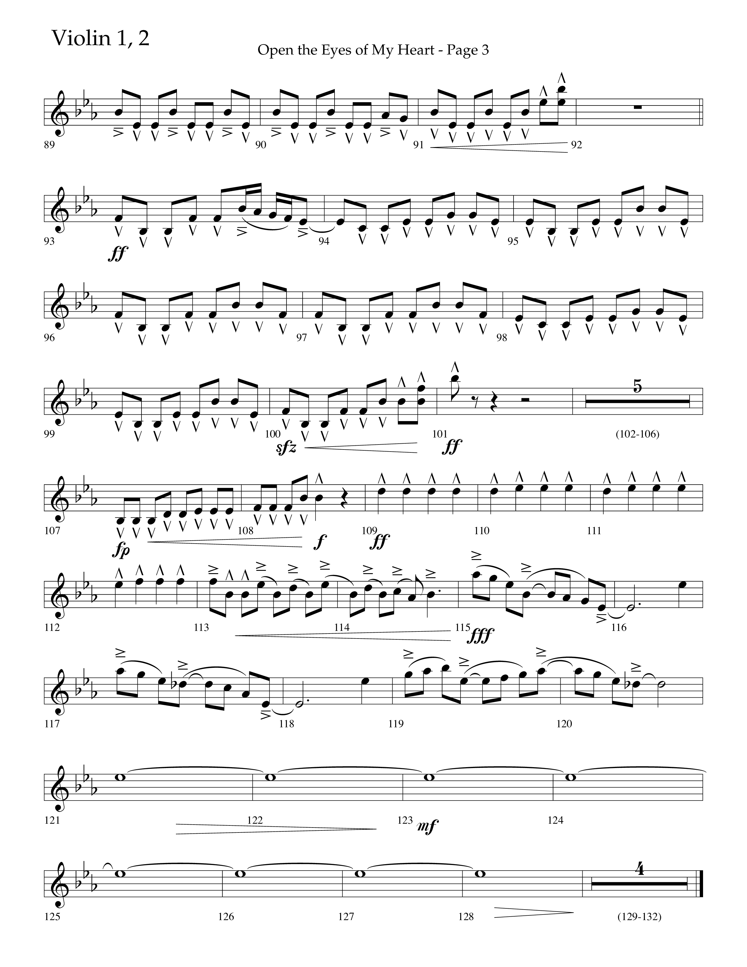Open The Eyes Of My Heart (Choral Anthem SATB) Violin 1/2 (Lifeway Choral / Arr. Cliff Duren)