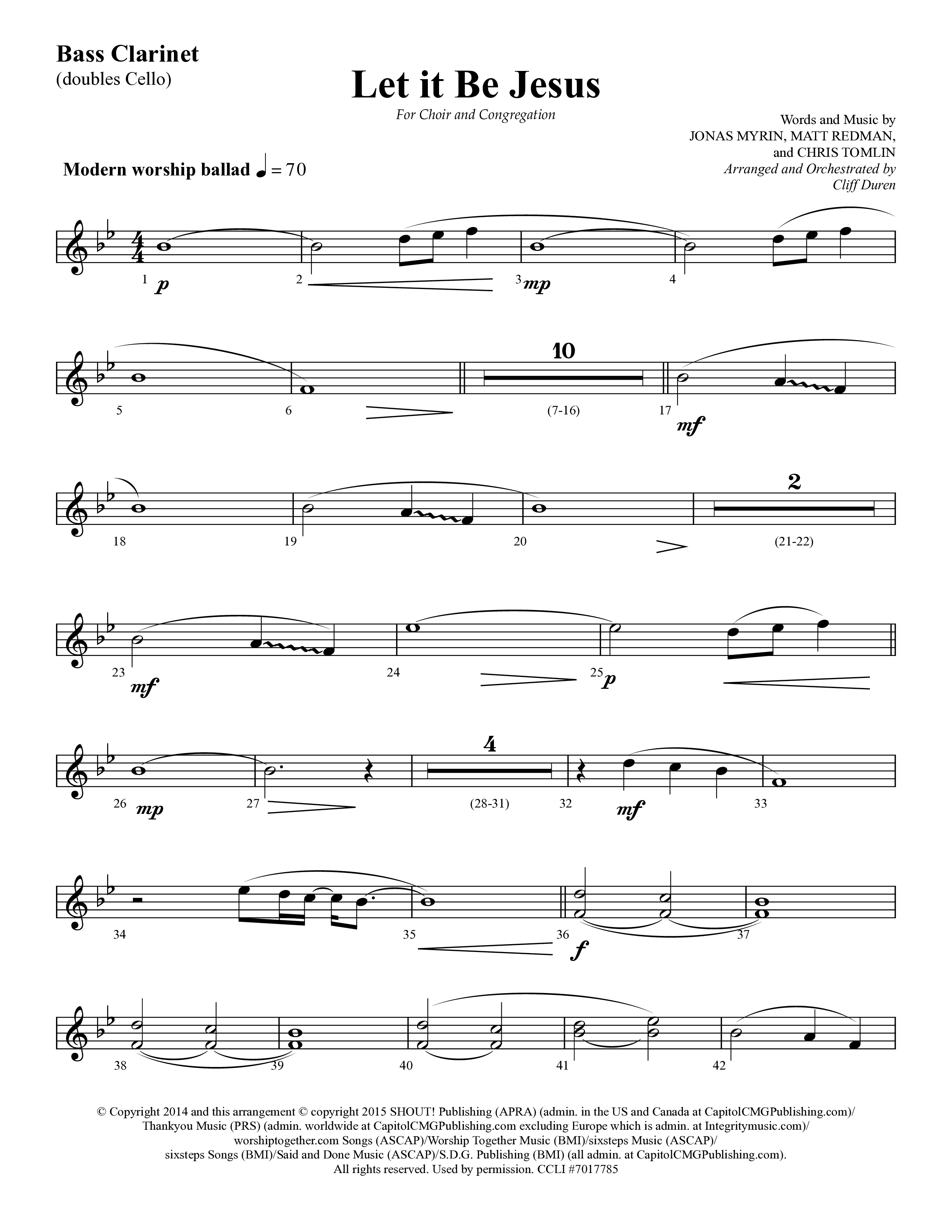 Let It Be Jesus (Choral Anthem SATB) Bass Clarinet (Lifeway Choral / Arr. Cliff Duren)
