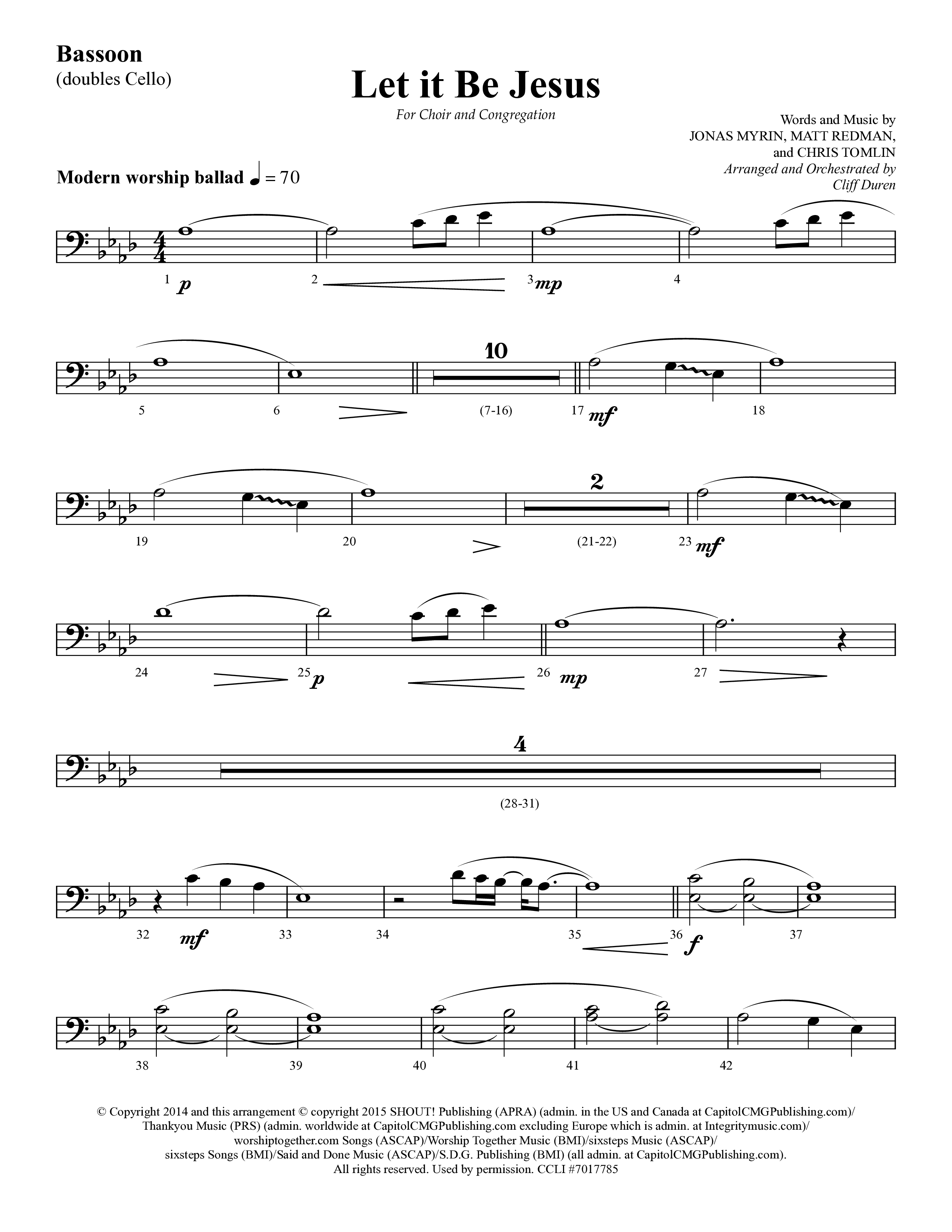Let It Be Jesus (Choral Anthem SATB) Bassoon (Lifeway Choral / Arr. Cliff Duren)