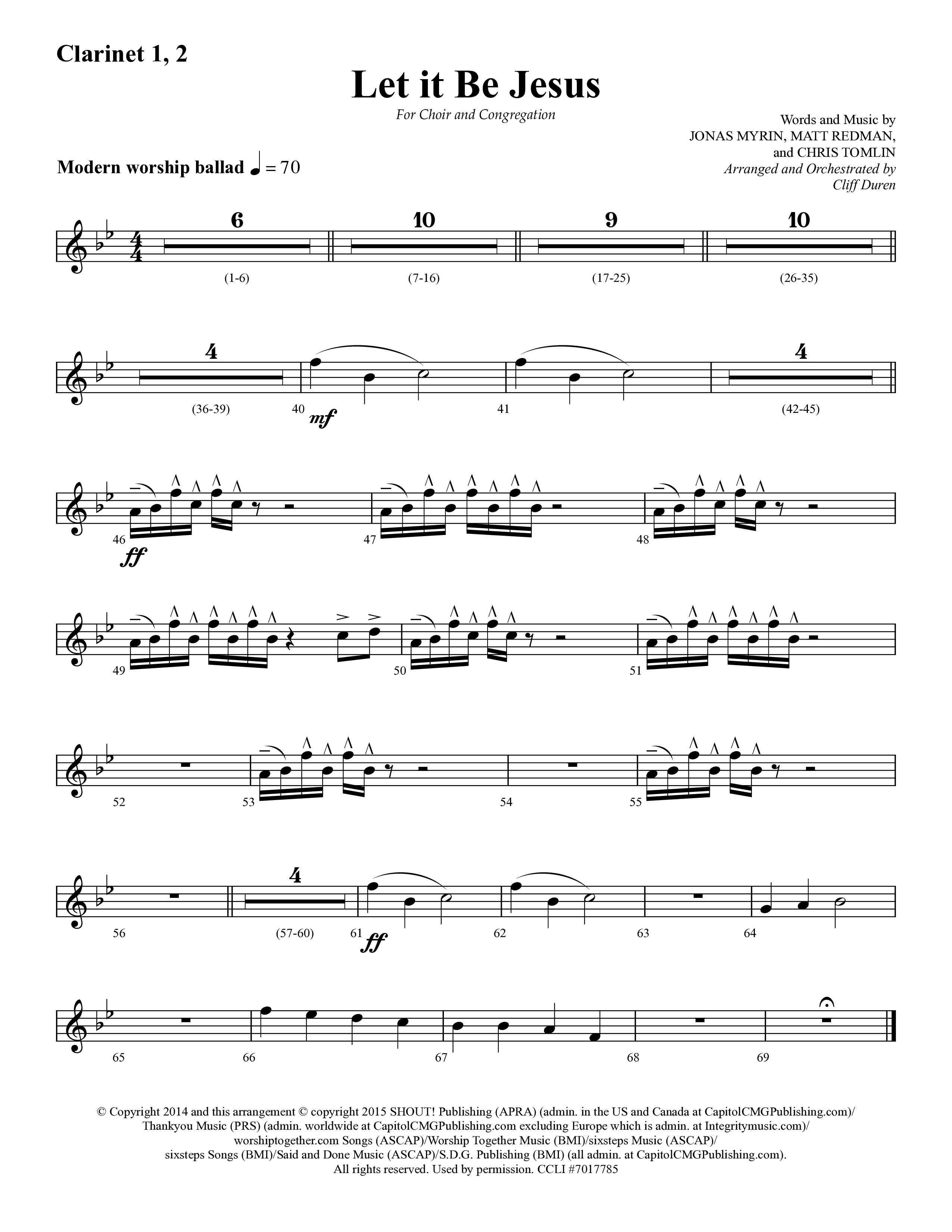 Let It Be Jesus (Choral Anthem SATB) Clarinet 1/2 (Lifeway Choral / Arr. Cliff Duren)