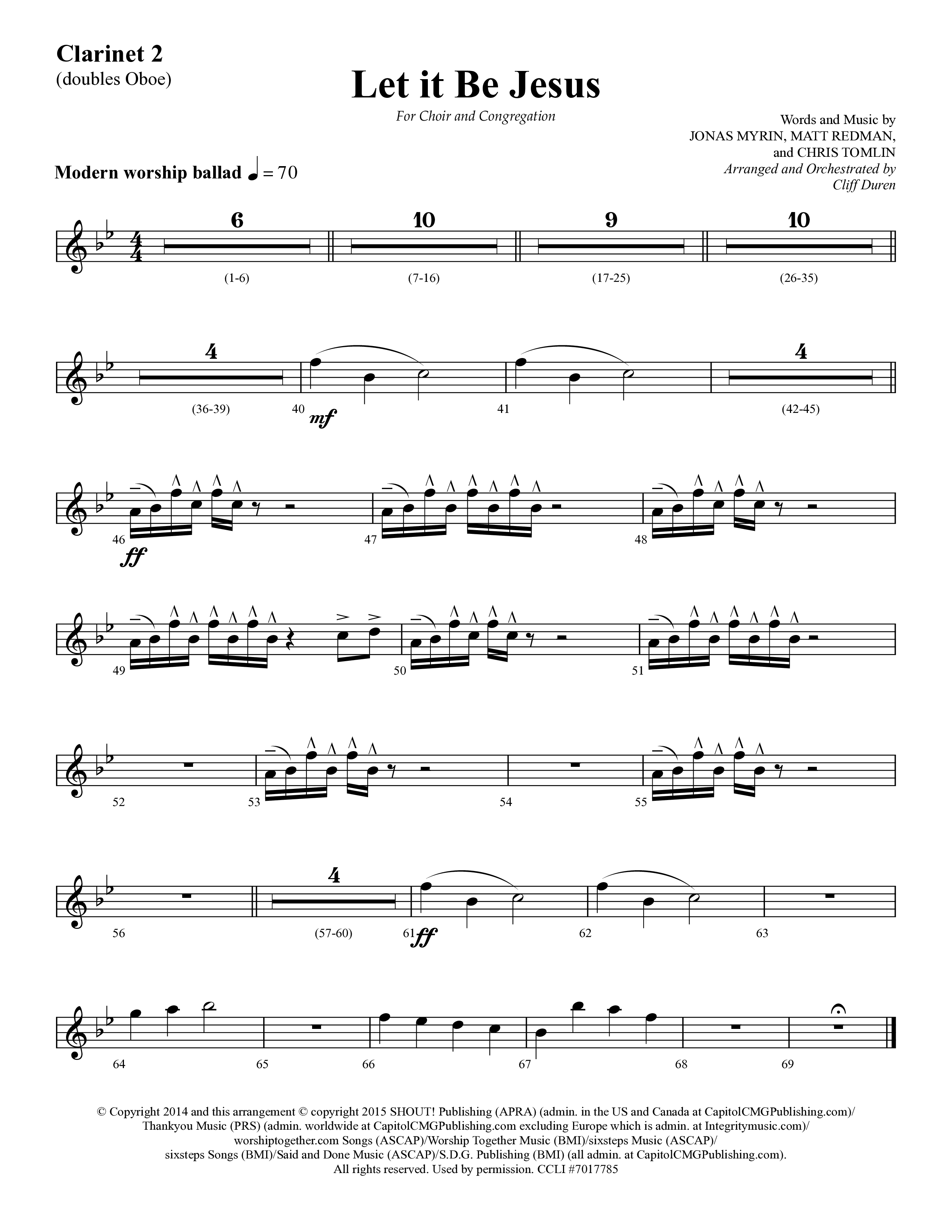 Let It Be Jesus (Choral Anthem SATB) Clarinet 1/2 (Lifeway Choral / Arr. Cliff Duren)