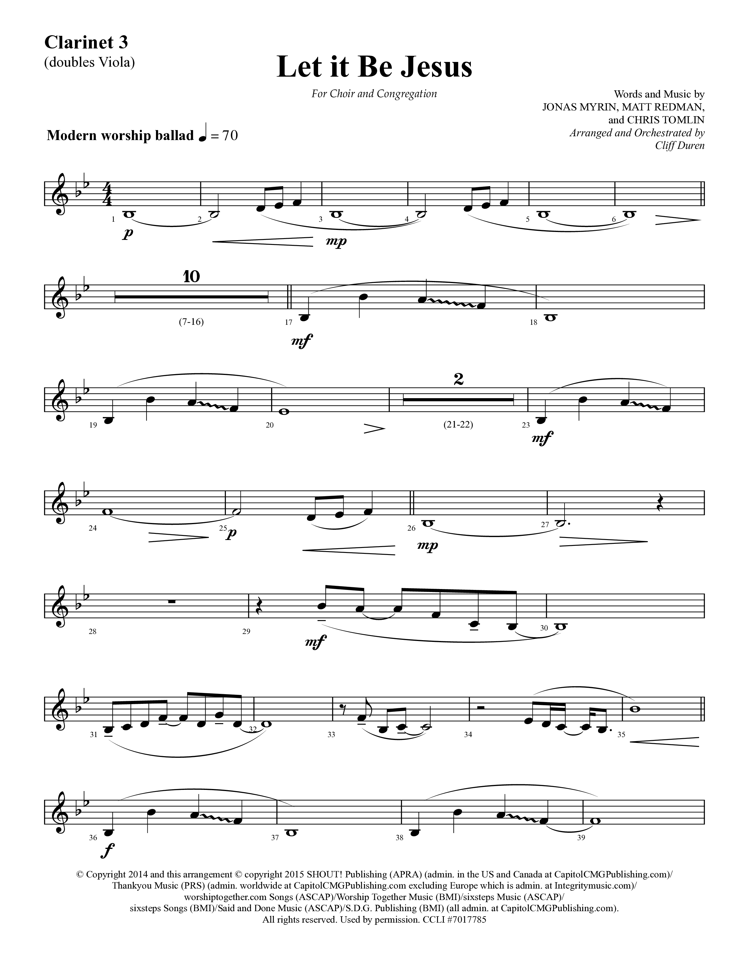 Let It Be Jesus (Choral Anthem SATB) Clarinet 3 (Lifeway Choral / Arr. Cliff Duren)