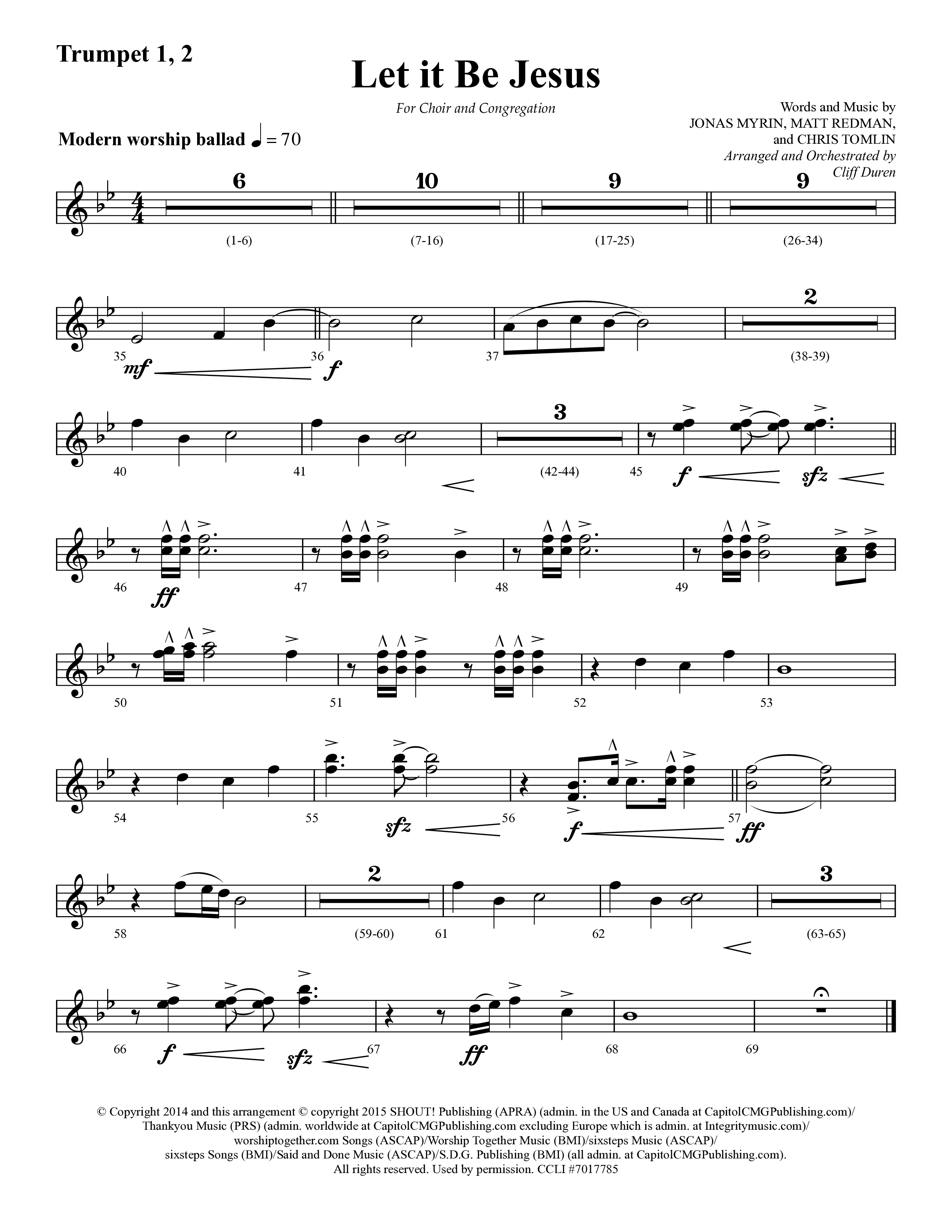 Let It Be Jesus (Choral Anthem SATB) Trumpet 1,2 (Lifeway Choral / Arr. Cliff Duren)