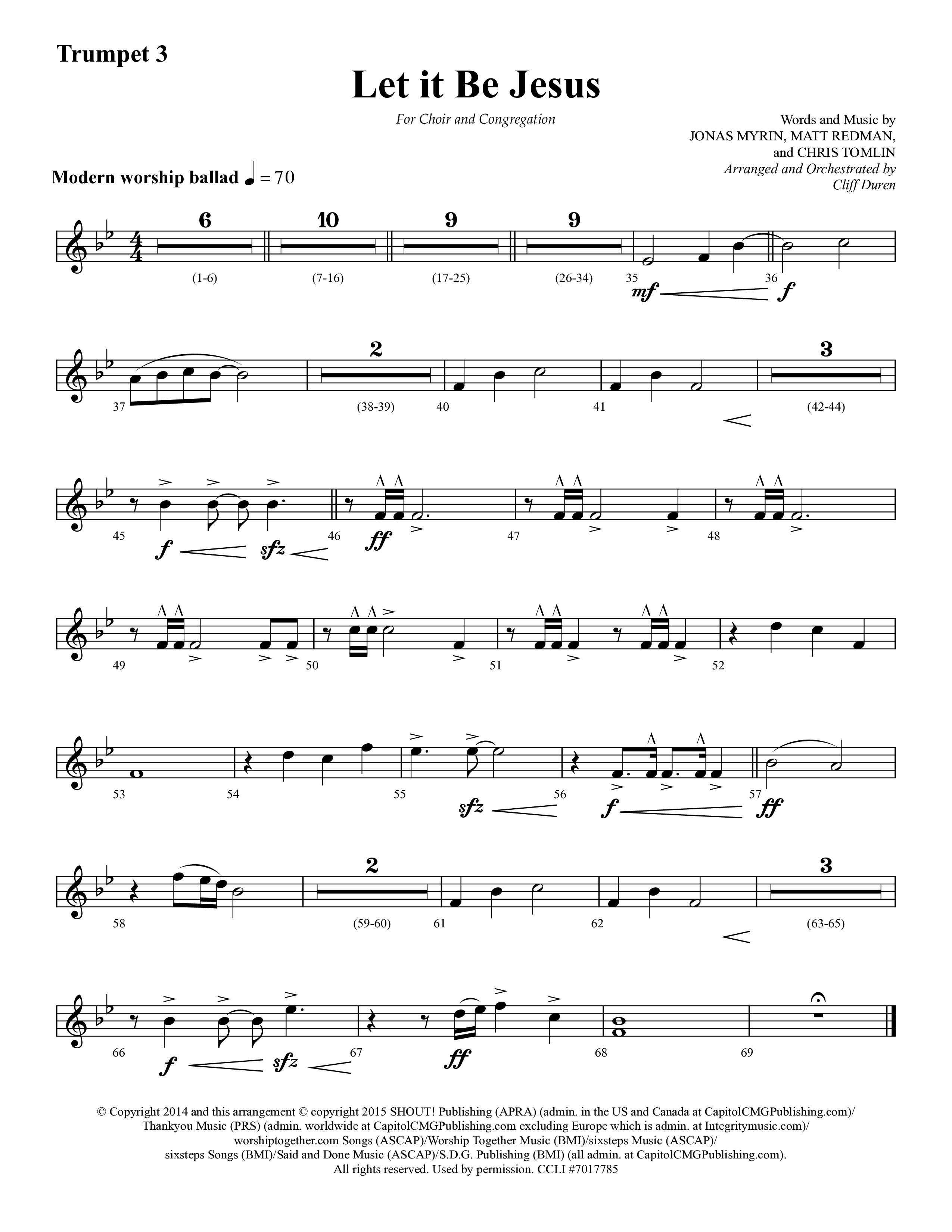 Let It Be Jesus (Choral Anthem SATB) Trumpet 3 (Lifeway Choral / Arr. Cliff Duren)
