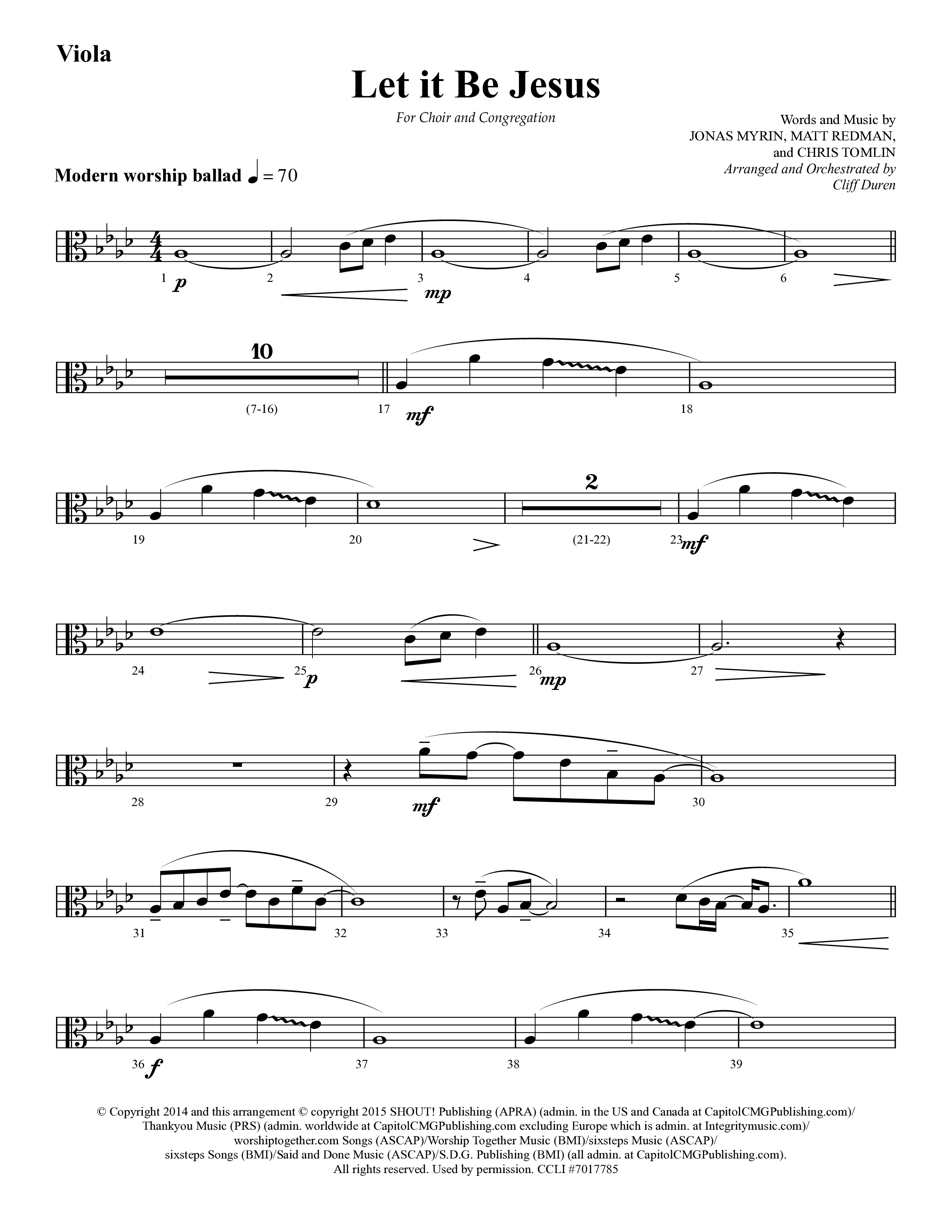 Let It Be Jesus (Choral Anthem SATB) Viola (Lifeway Choral / Arr. Cliff Duren)