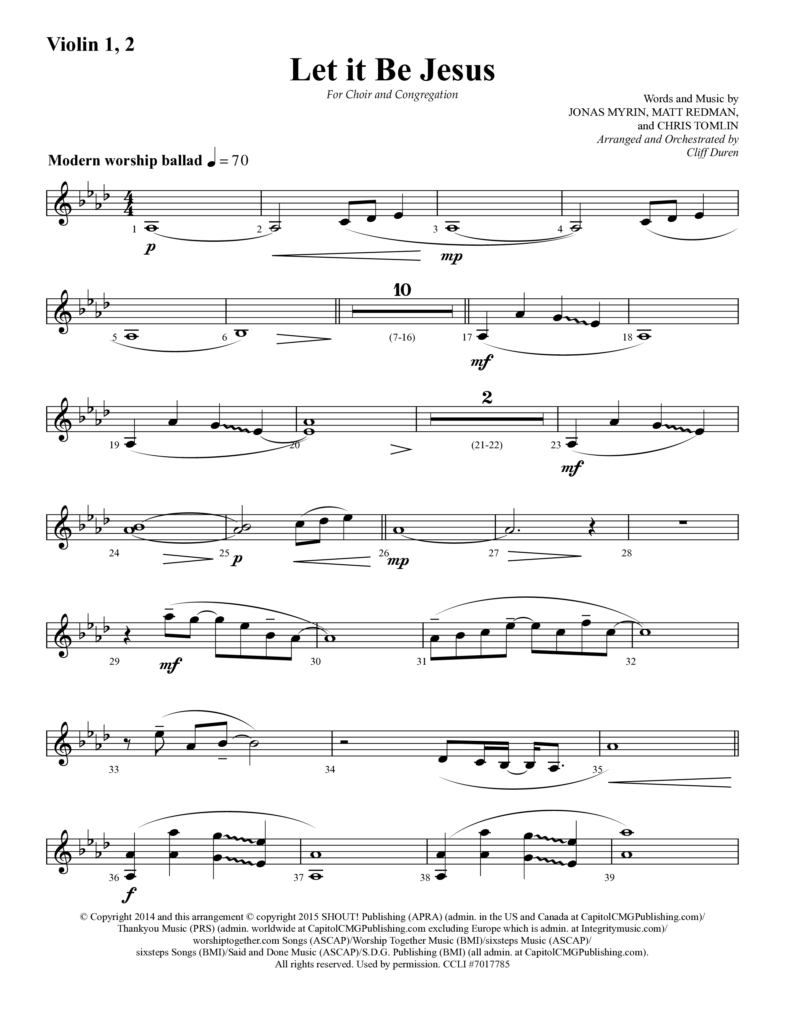 Let It Be Jesus (Choral Anthem SATB) Violin 1/2 (Lifeway Choral / Arr. Cliff Duren)