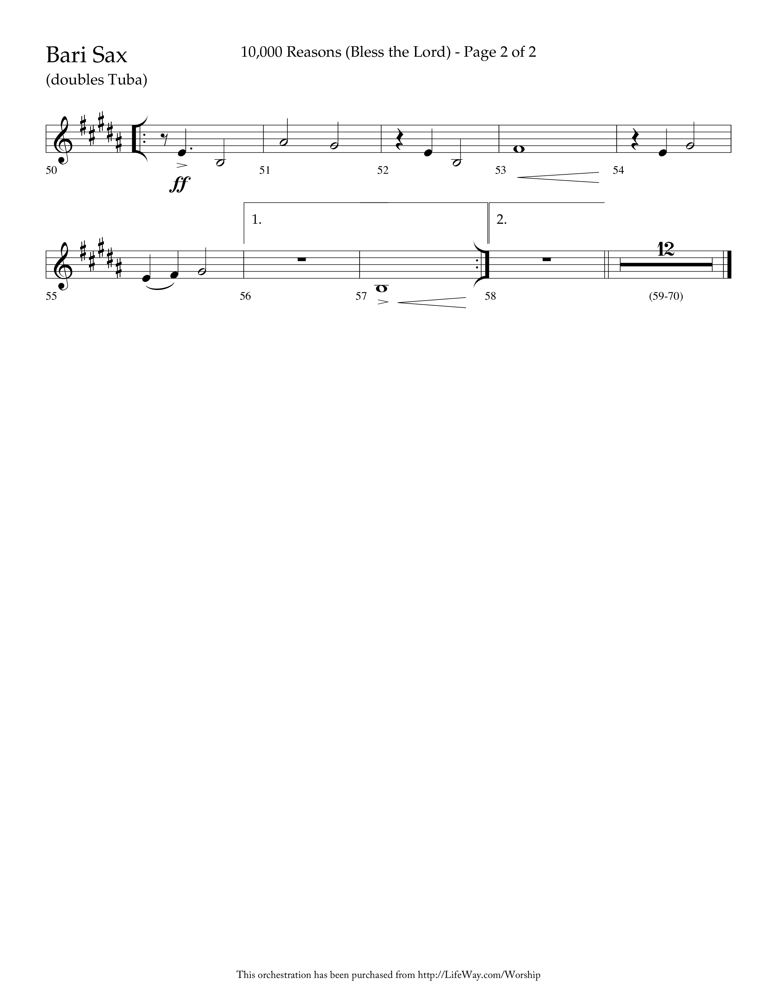 10,000 Reasons (Bless The Lord) (Choral Anthem SATB) Bari Sax (Lifeway Choral / Arr. Dave Williamson)