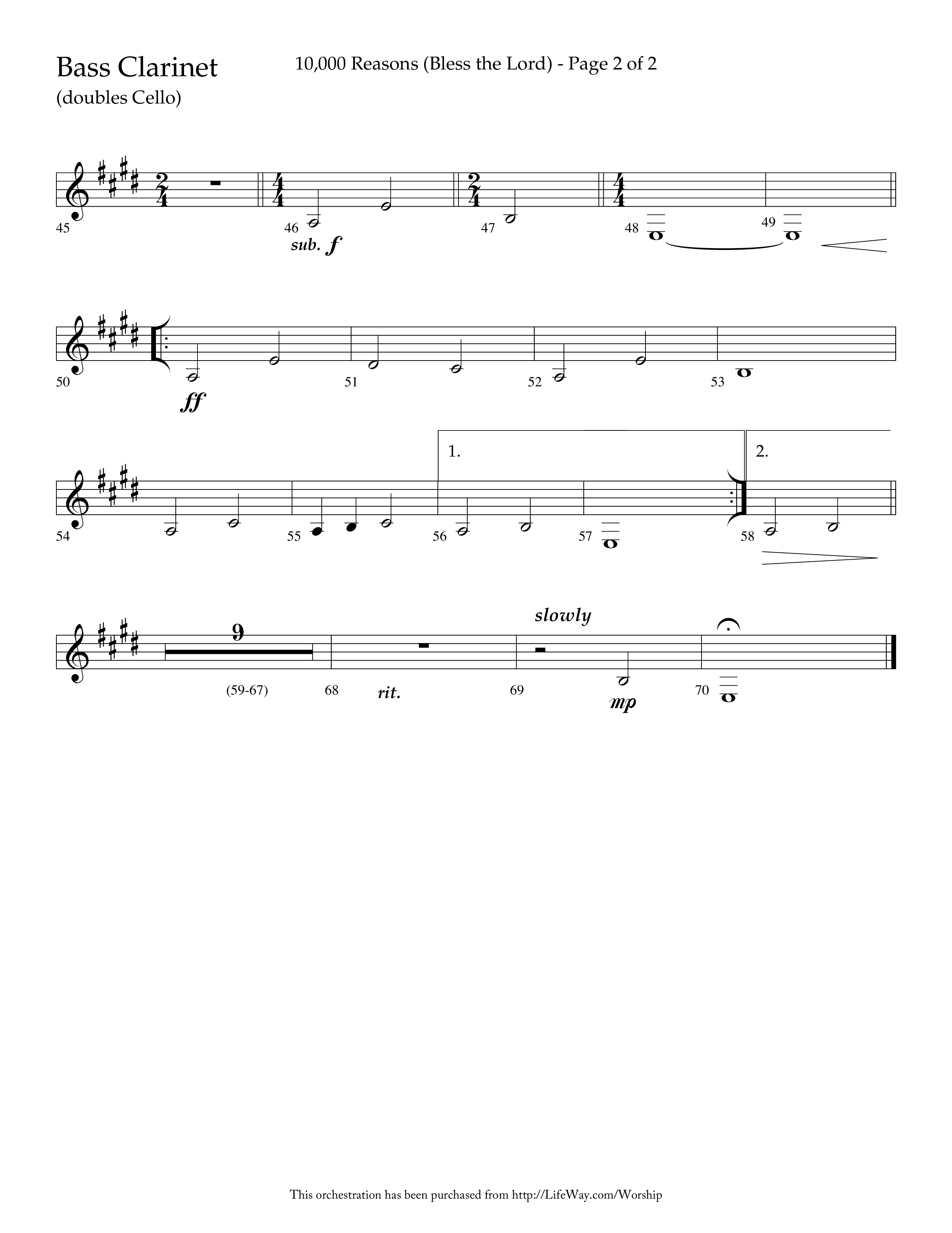 10,000 Reasons (Bless The Lord) (Choral Anthem SATB) Bass Clarinet (Lifeway Choral / Arr. Dave Williamson)