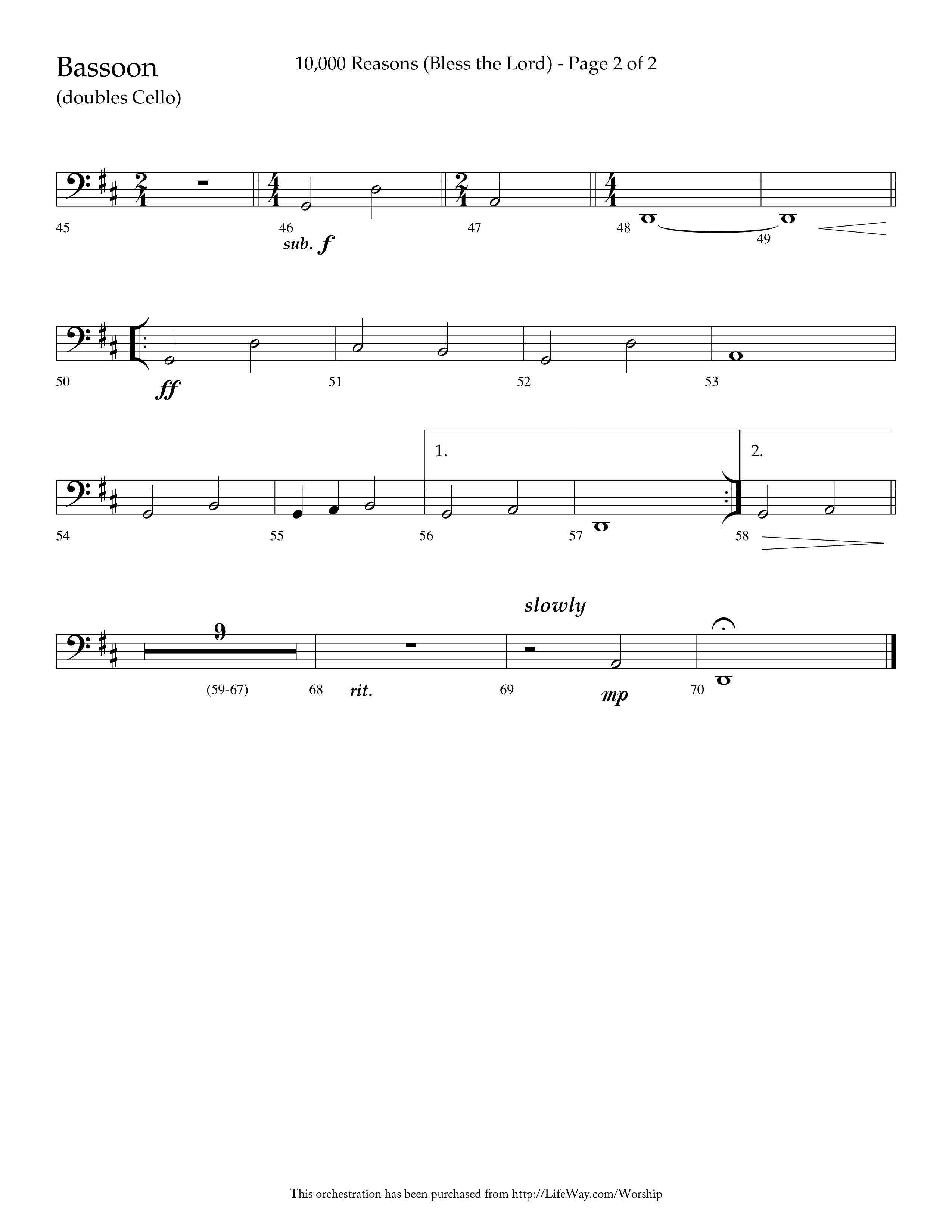 10,000 Reasons (Bless The Lord) (Choral Anthem SATB) Bassoon (Lifeway Choral / Arr. Dave Williamson)