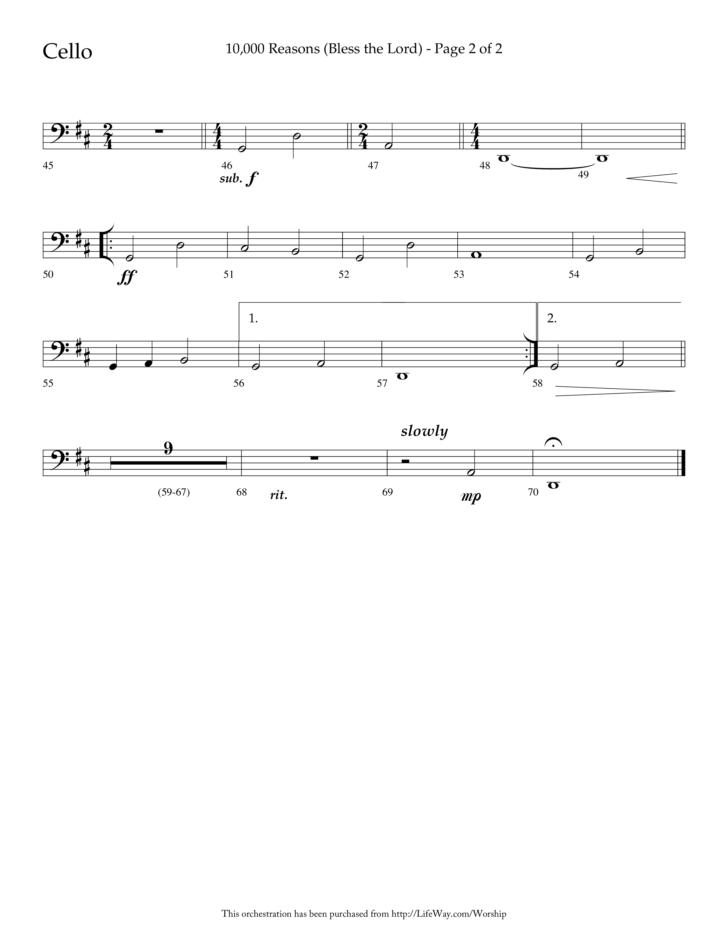 10,000 Reasons (Bless The Lord) (Choral Anthem SATB) Cello (Lifeway Choral / Arr. Dave Williamson)