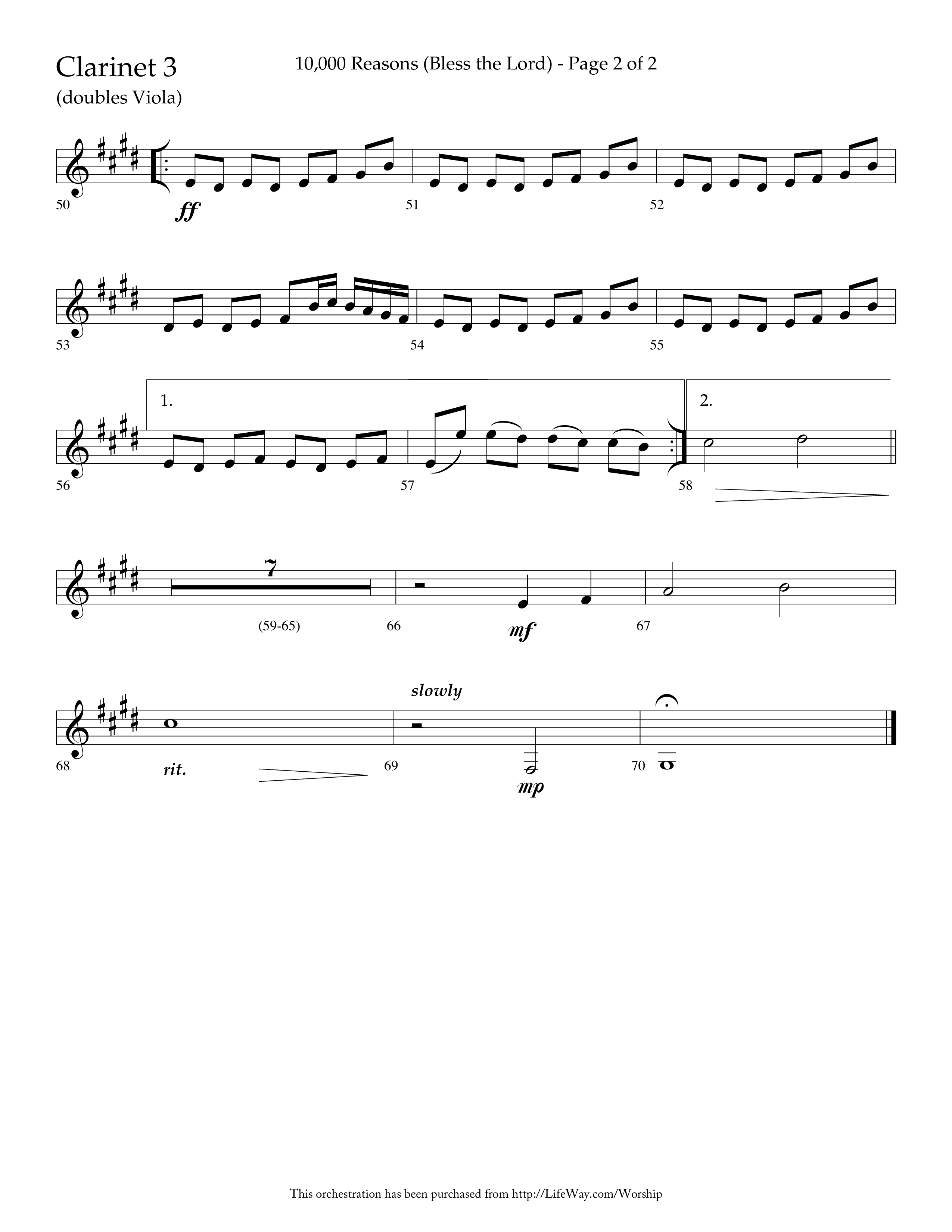 10,000 Reasons (Bless The Lord) (Choral Anthem SATB) Clarinet 3 (Lifeway Choral / Arr. Dave Williamson)