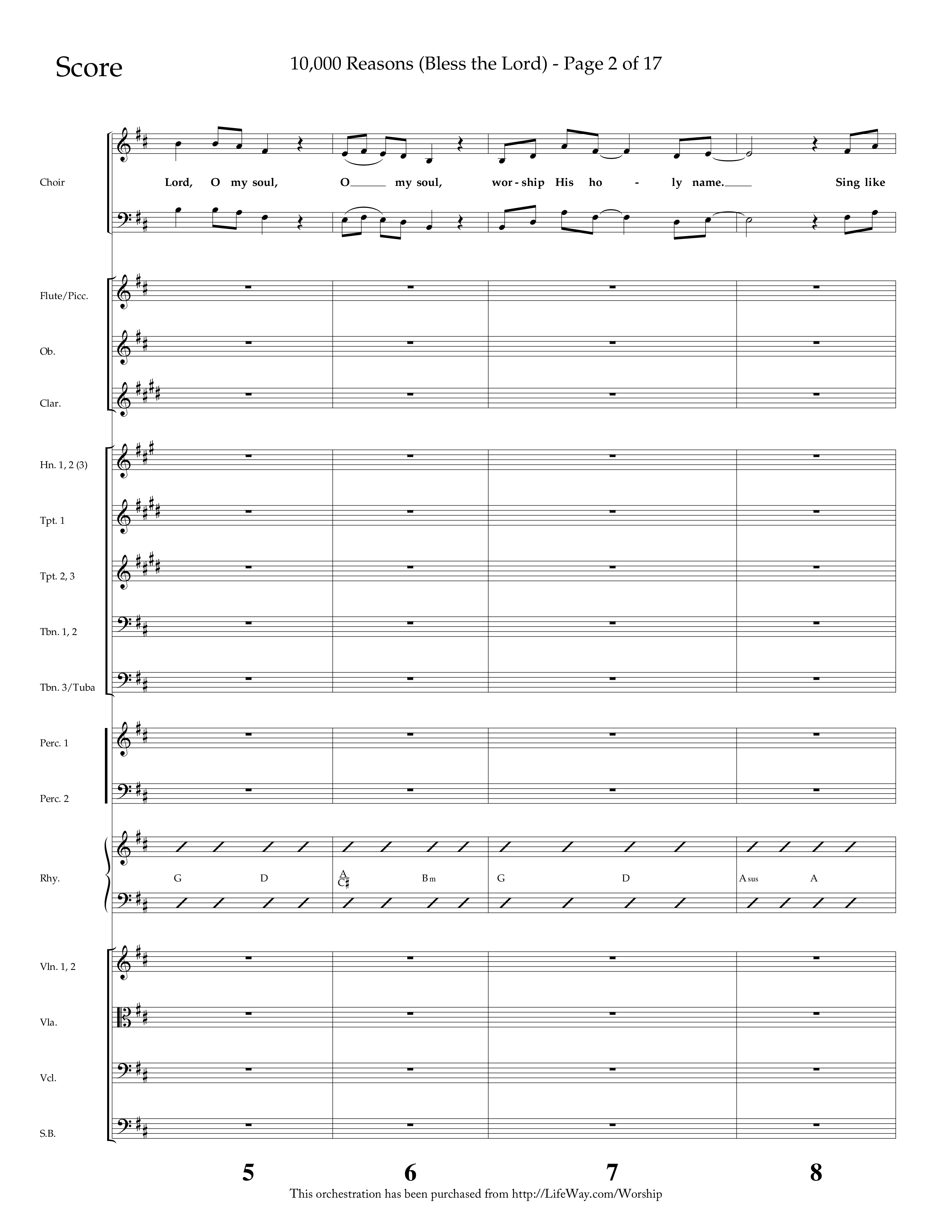 10,000 Reasons (Bless The Lord) (Choral Anthem SATB) Orchestration (Lifeway Choral / Arr. Dave Williamson)