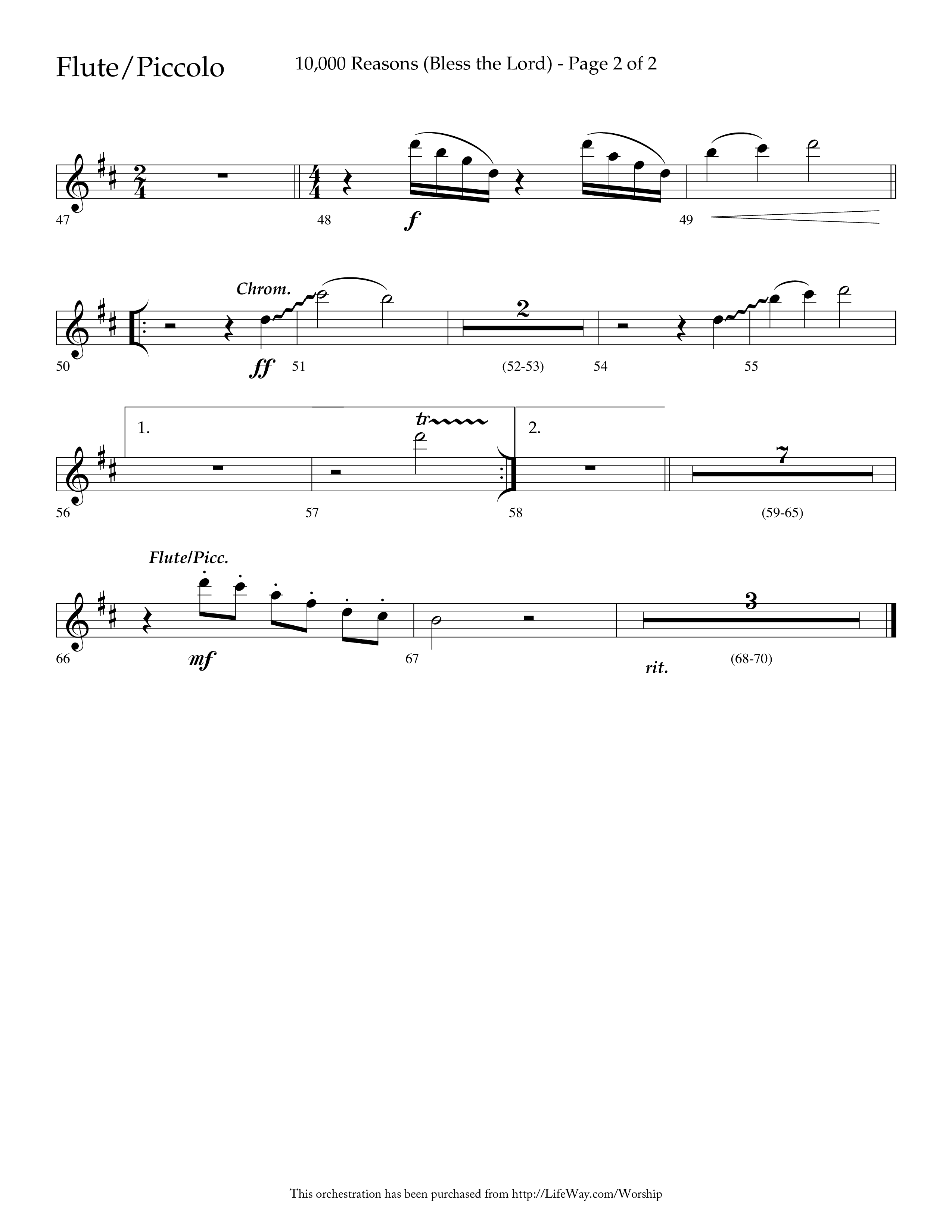 10,000 Reasons (Bless The Lord) (Choral Anthem SATB) Flute/Piccolo (Lifeway Choral / Arr. Dave Williamson)