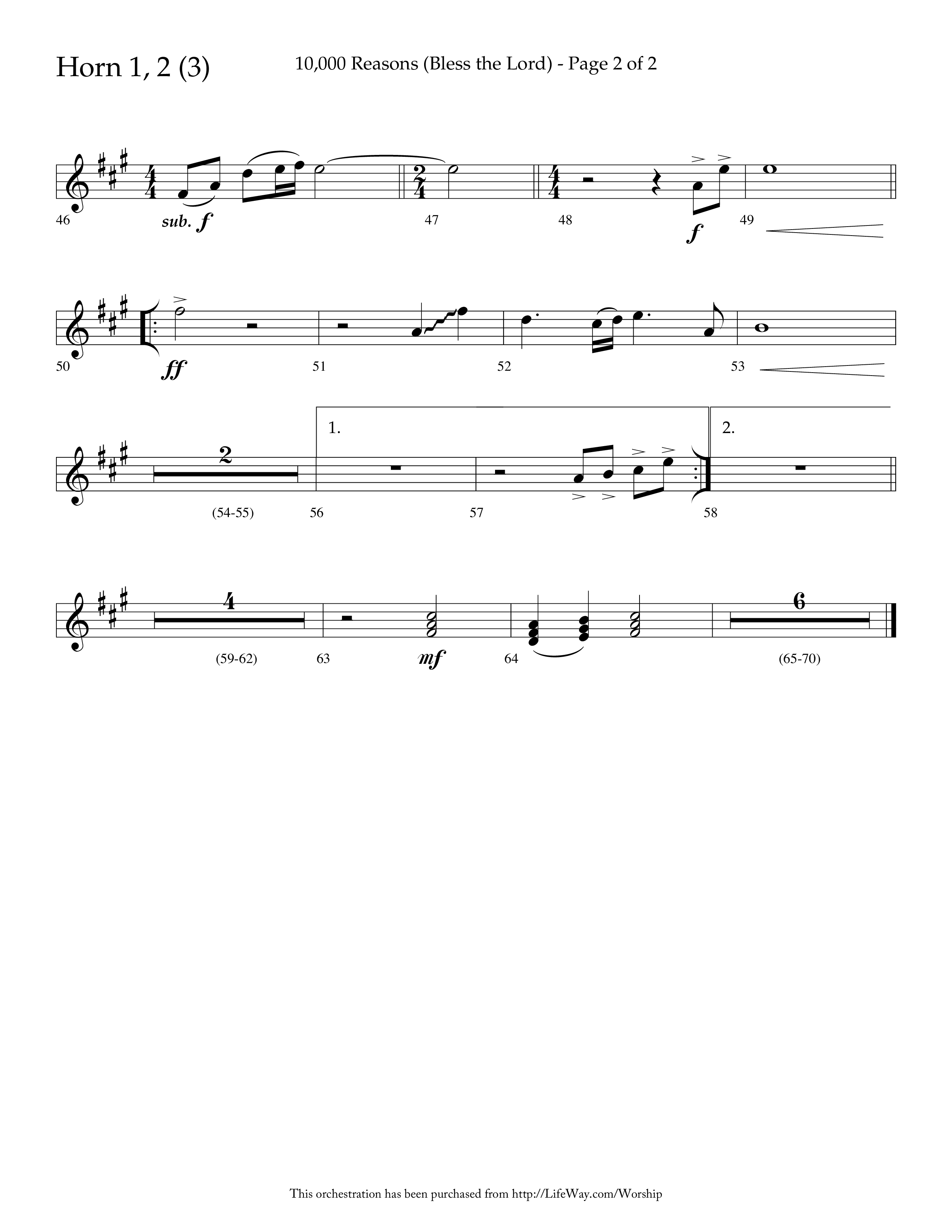 10,000 Reasons (Bless The Lord) (Choral Anthem SATB) French Horn 1/2 (Lifeway Choral / Arr. Dave Williamson)