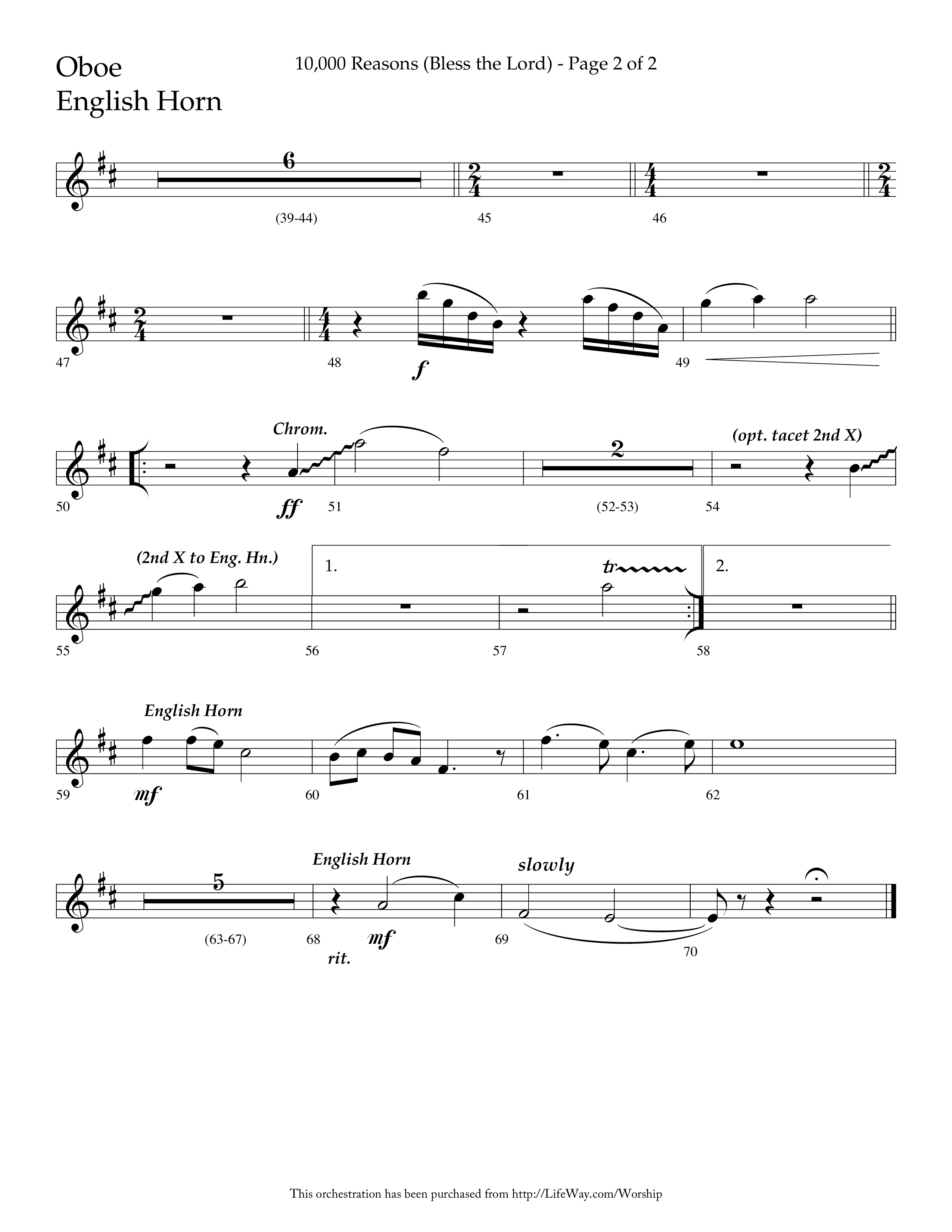 10,000 Reasons (Bless The Lord) (Choral Anthem SATB) Oboe (Lifeway Choral / Arr. Dave Williamson)