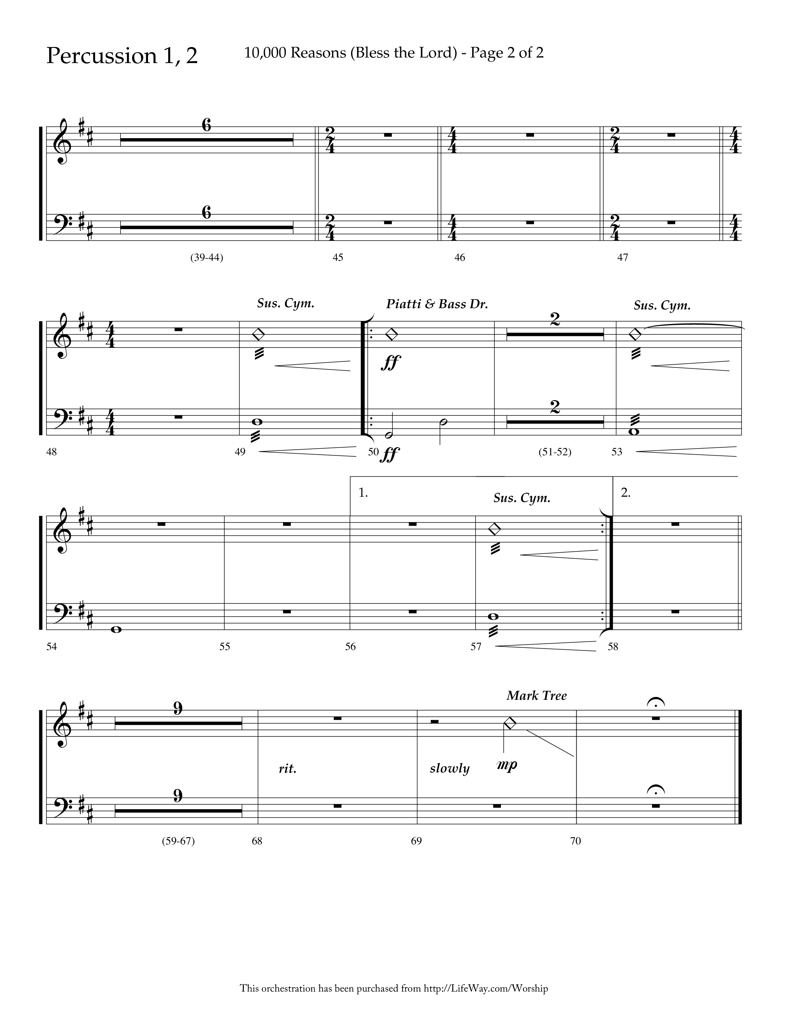 10,000 Reasons (Bless The Lord) (Choral Anthem SATB) Percussion 1/2 (Lifeway Choral / Arr. Dave Williamson)