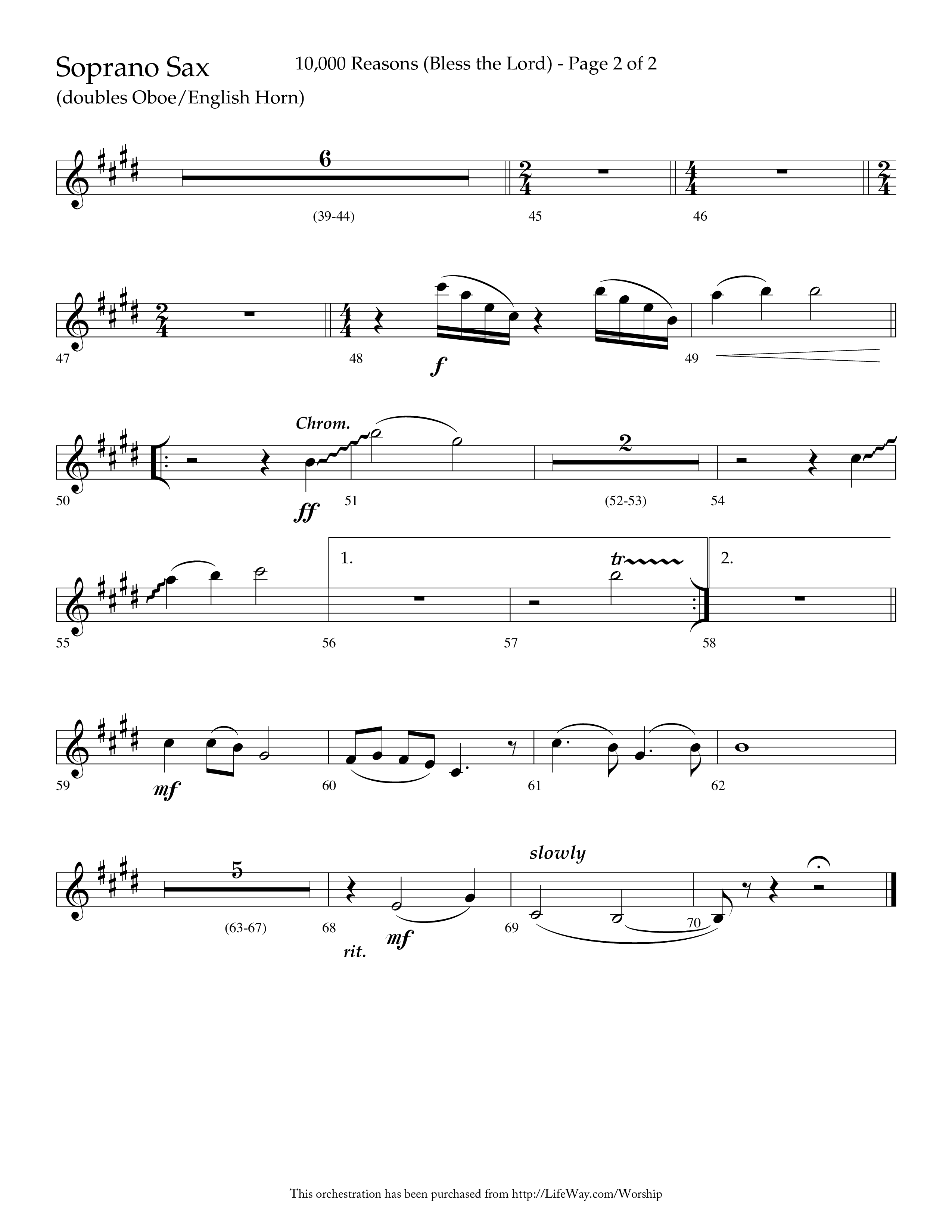 10,000 Reasons (Bless The Lord) (Choral Anthem SATB) Soprano Sax (Lifeway Choral / Arr. Dave Williamson)