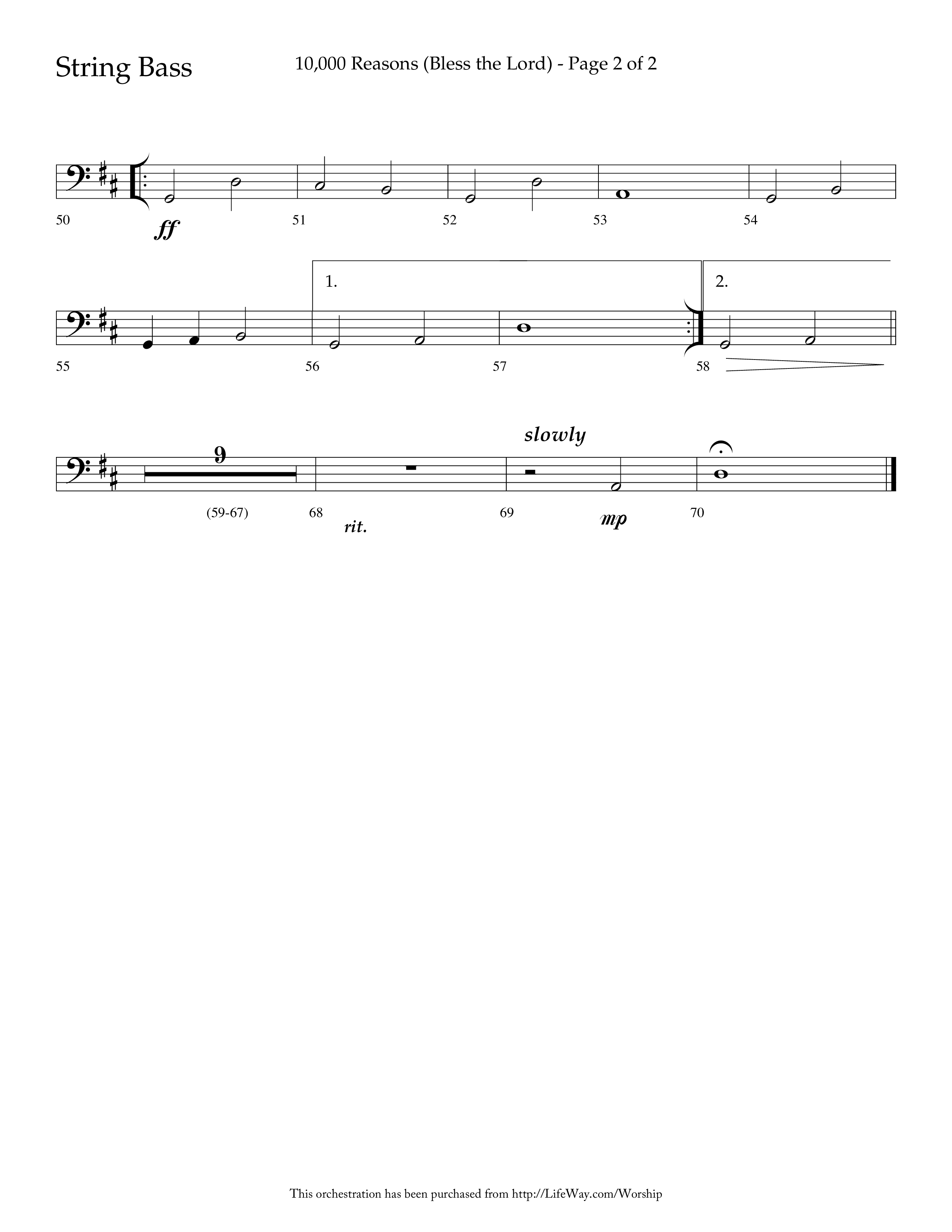 10,000 Reasons (Bless The Lord) (Choral Anthem SATB) String Bass (Lifeway Choral / Arr. Dave Williamson)