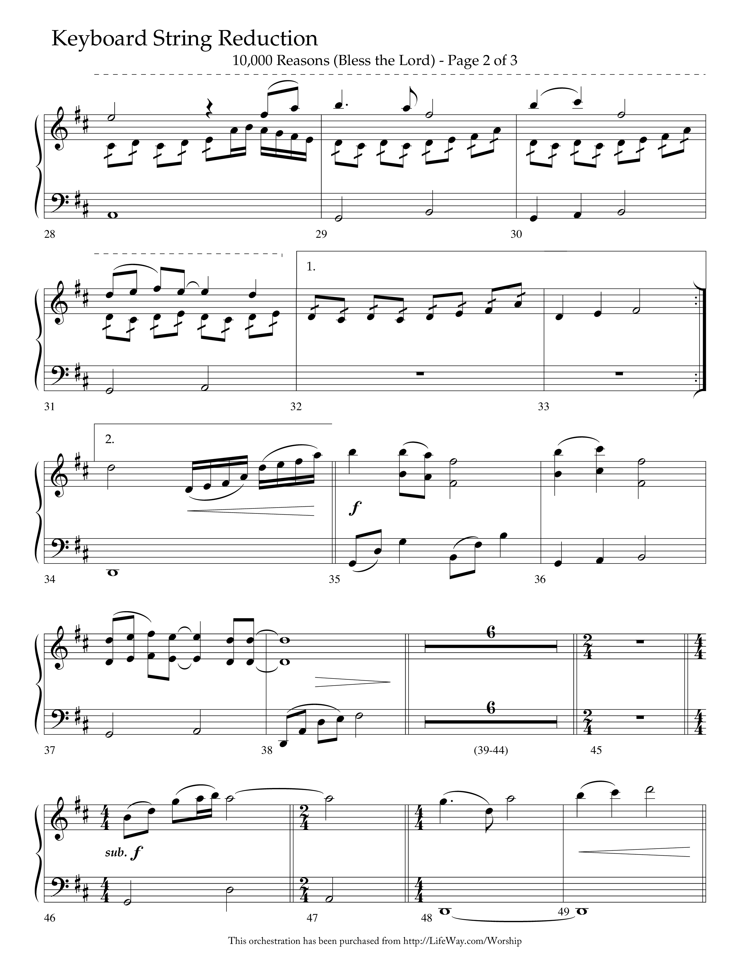 10,000 Reasons (Bless The Lord) (Choral Anthem SATB) String Reduction (Lifeway Choral / Arr. Dave Williamson)