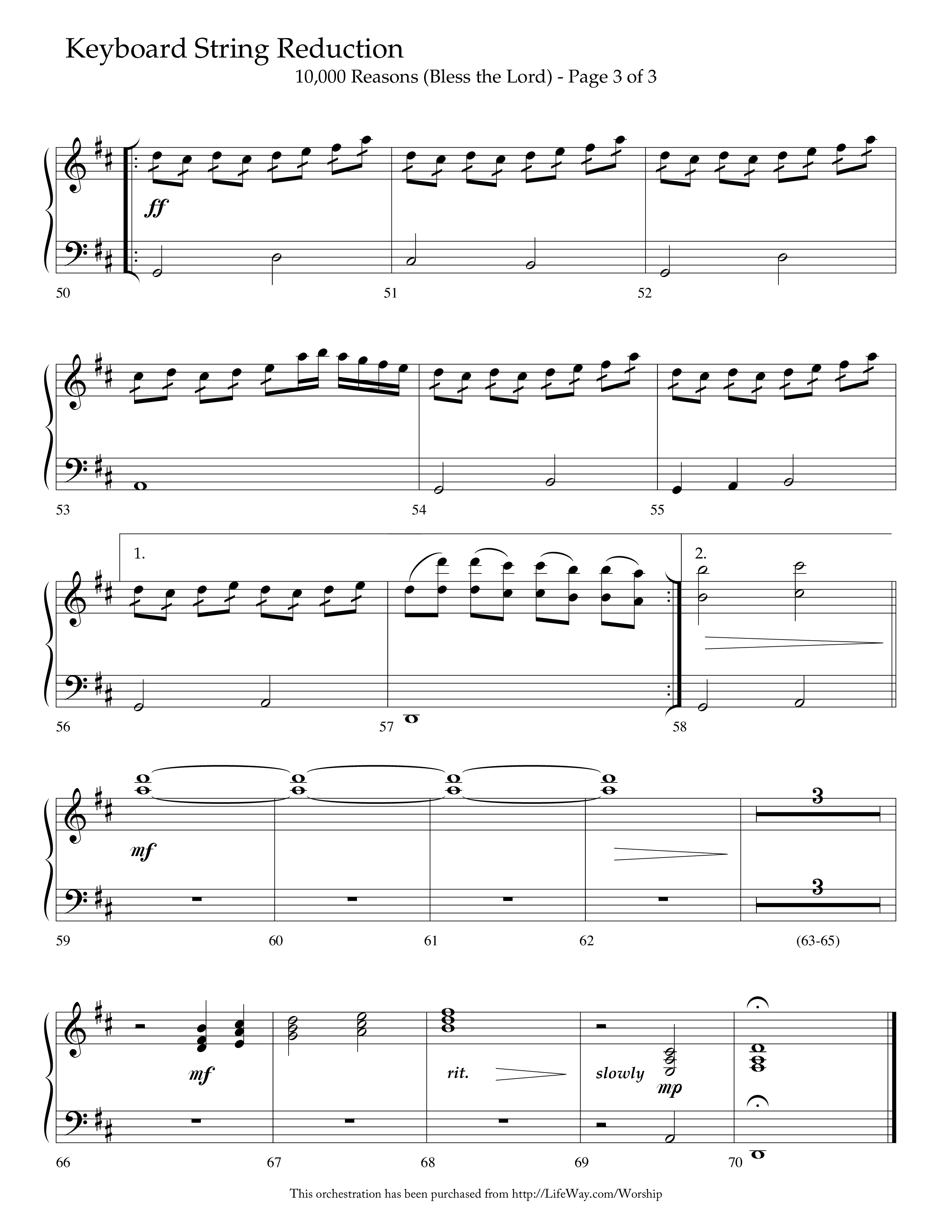 10,000 Reasons (Bless The Lord) (Choral Anthem SATB) String Reduction (Lifeway Choral / Arr. Dave Williamson)